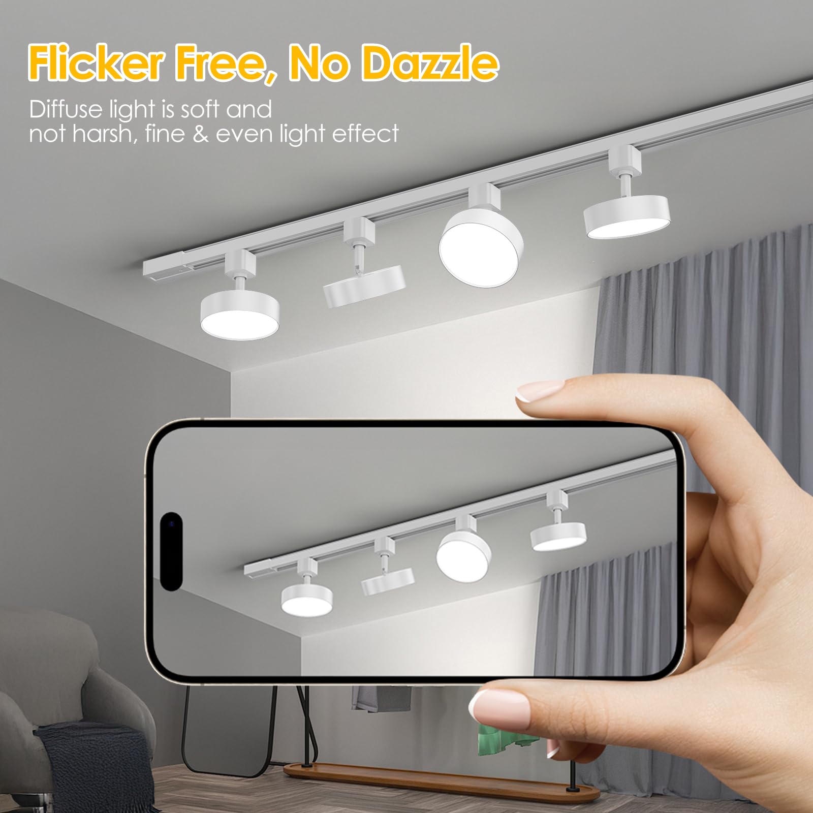 TuyuBEE Dimmable LED Track Lighting Heads, 12W 1000lm, Flicker Free, H Type, 4 Pack, White, Aluminum, Model T-TLBU12
