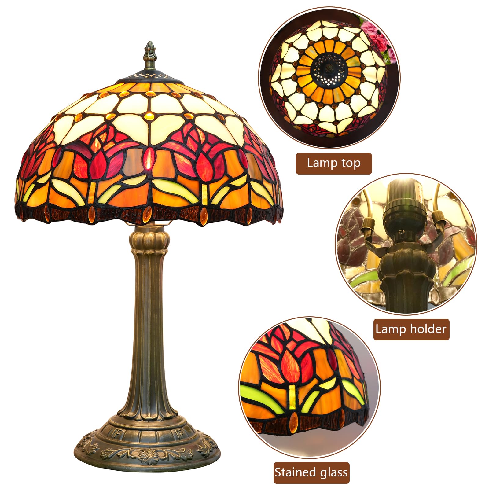 Blivuself Red Tulip Tiffany Style Stained Glass Table Lamp Bed Room Bedside Reading Desk Light For Living Office Dormitory Bar R