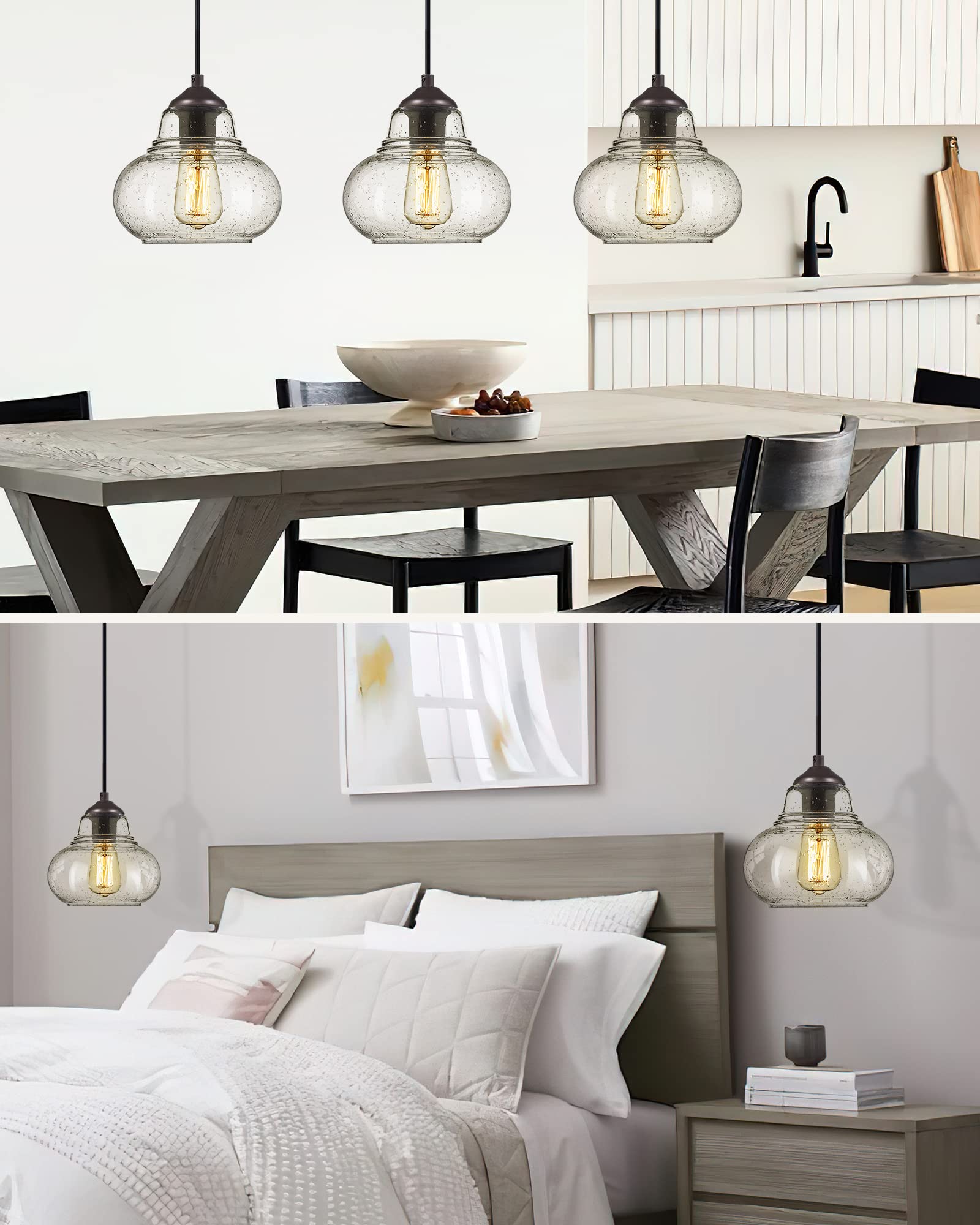 Elyona 8&quot; Industrial Pendant Light, Seeded Bubble Glass, Oil Rubbed Bronze For Kitchen & Dining