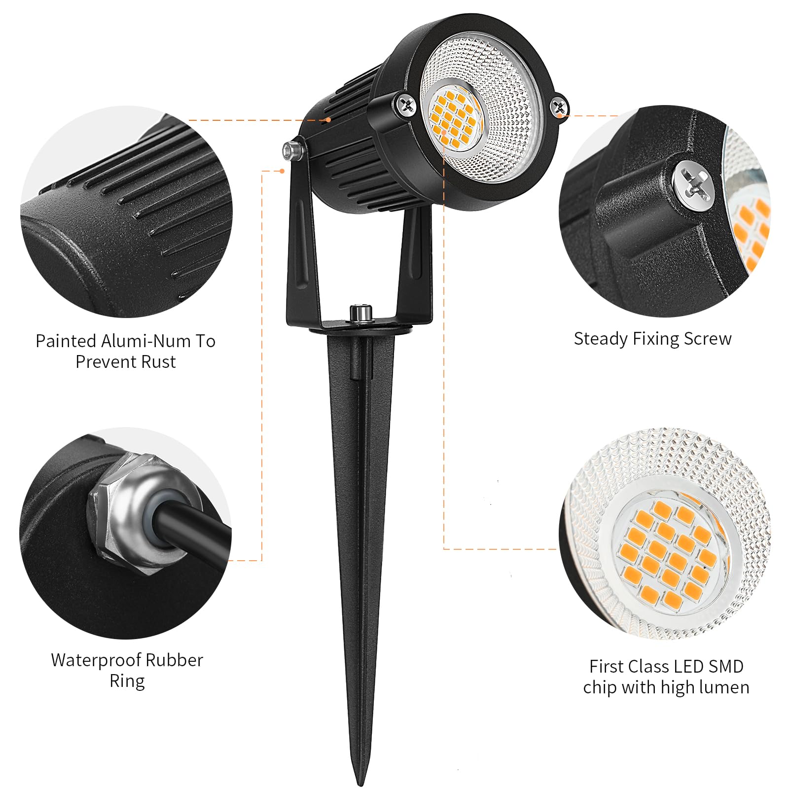 REEGOLD 7W LED Landscape Spotlights - 700LM Warm White, IP65 Waterproof, 12 Pack, 12V/24V for Garden, Pathway Lighting
