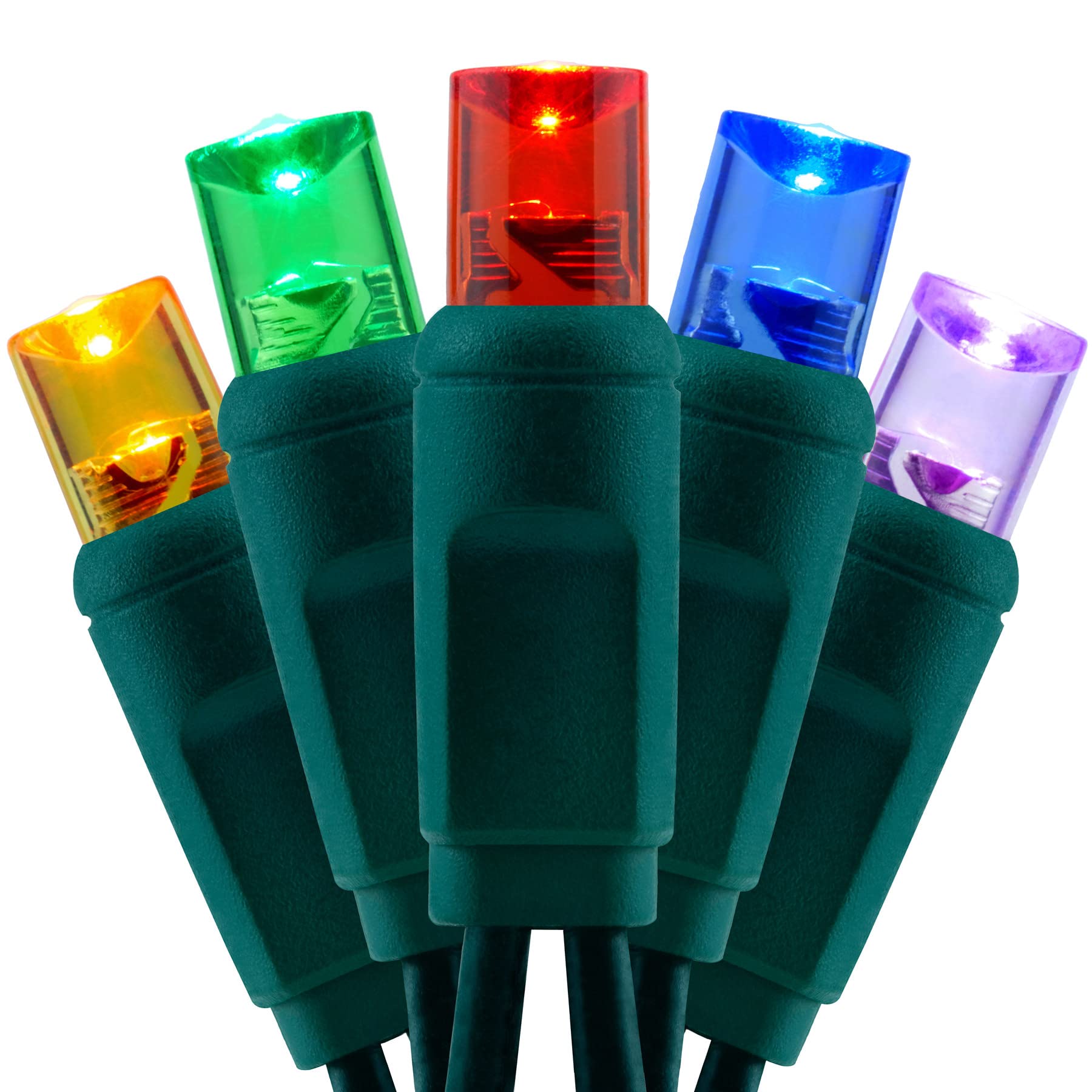 YULETIME Multicolor 5MM LED Christmas Lights  33 ft 100 Count 4 Spacing One-Piece High Waterproof Wide Angle UL Certified String Light (Multicolor - Green Wire)
