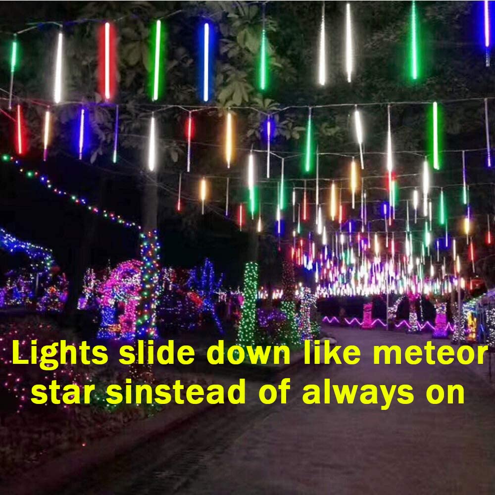 Roytong Waterproof Cascading 10Tube 360Led Meteor Shower Rain Lights Snow Falling Rain Outdoor Light For Christmas Tree Decoration(Colorful, 11.8)