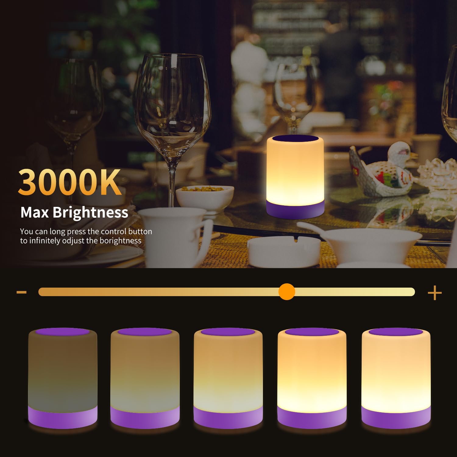OORUN Touch Bedside Table Lamp, USB Rechargeable, 13 RGB Colors, 5 Brightness Levels, 3.74inD x 3.74inW x 4.8inH