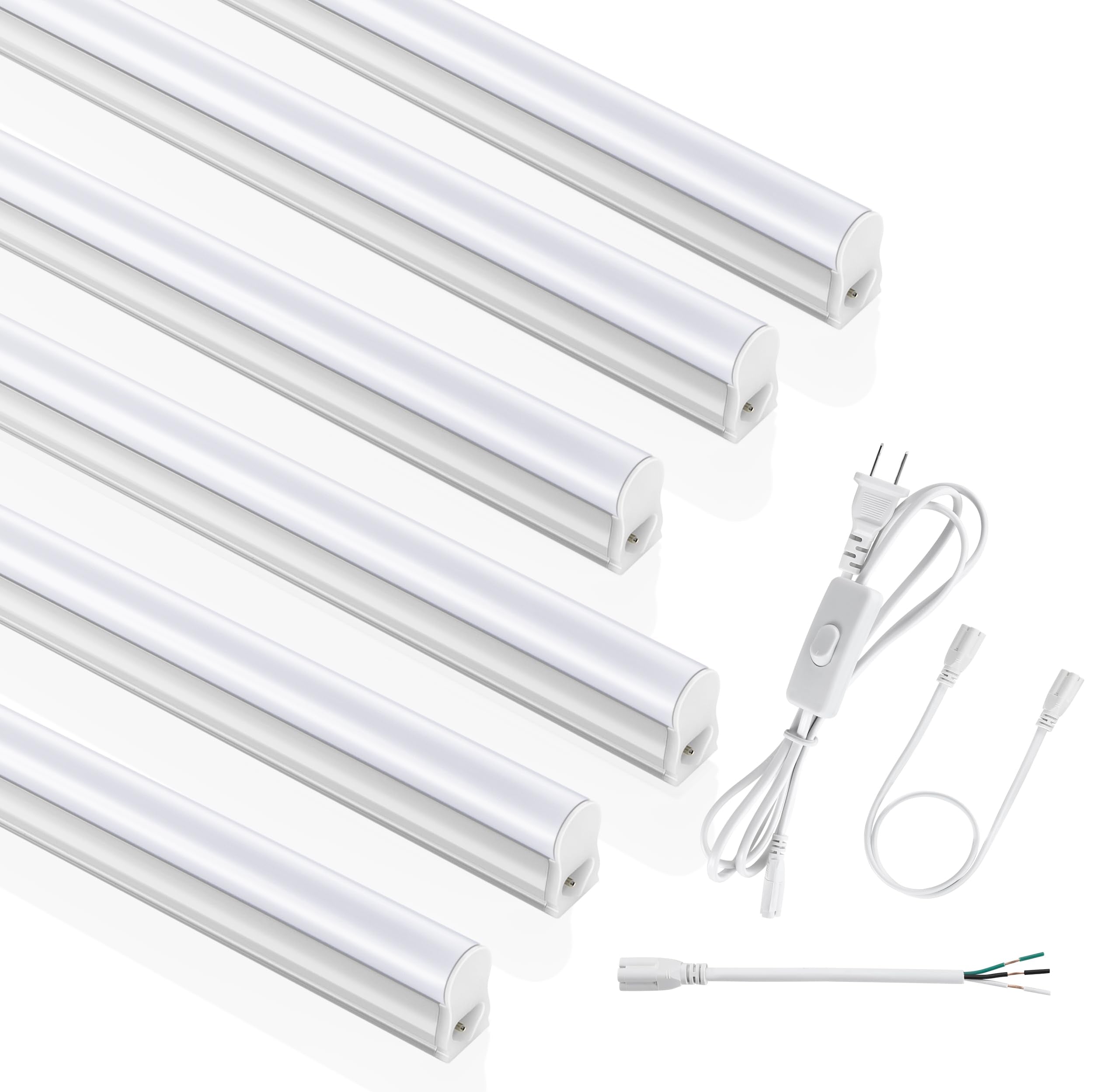 Sunlinkco (6 Pack) 4Ft T5 Led Integrated Fixture, 6500K,20W,2300Lm(Super Bright White) Linkable Led Shop Light,Garage Light,Ceiling And Cabinet Light,Strip Light,Corded Electric With On/Off Switch