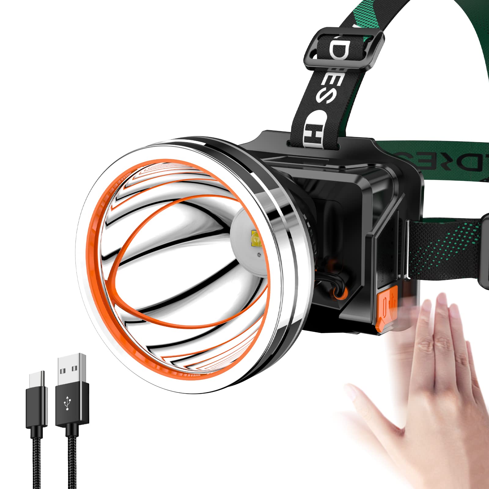 Pinsai High Power Led Headlamp Super Bright Adult Motion Sensor Headlight Spotlight Waterproof Outdoor Hunting Light Flashlight 