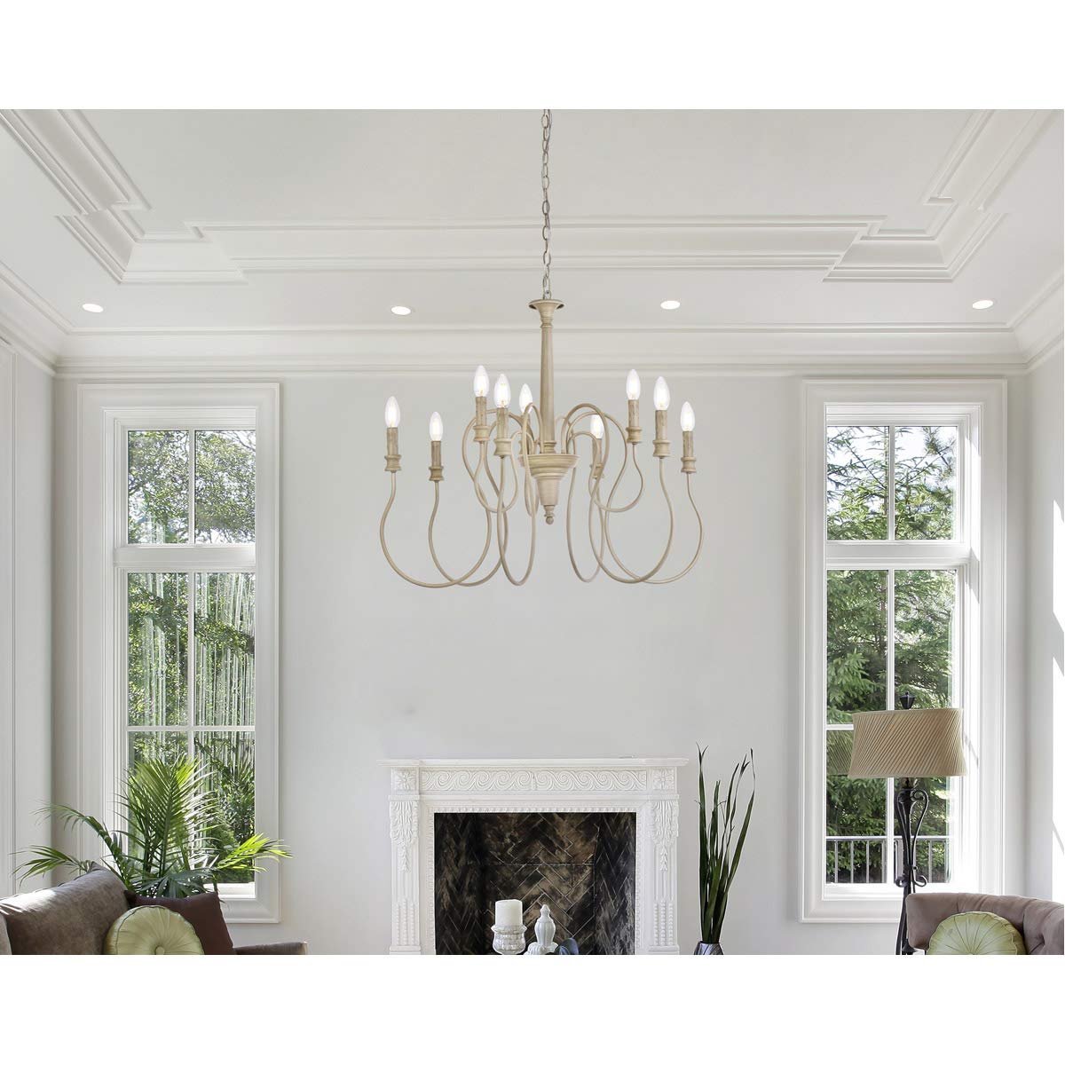 Elegant Lighting Living District Flynx 9-Light Mid-Century Metal Pendant in Weathered Oak