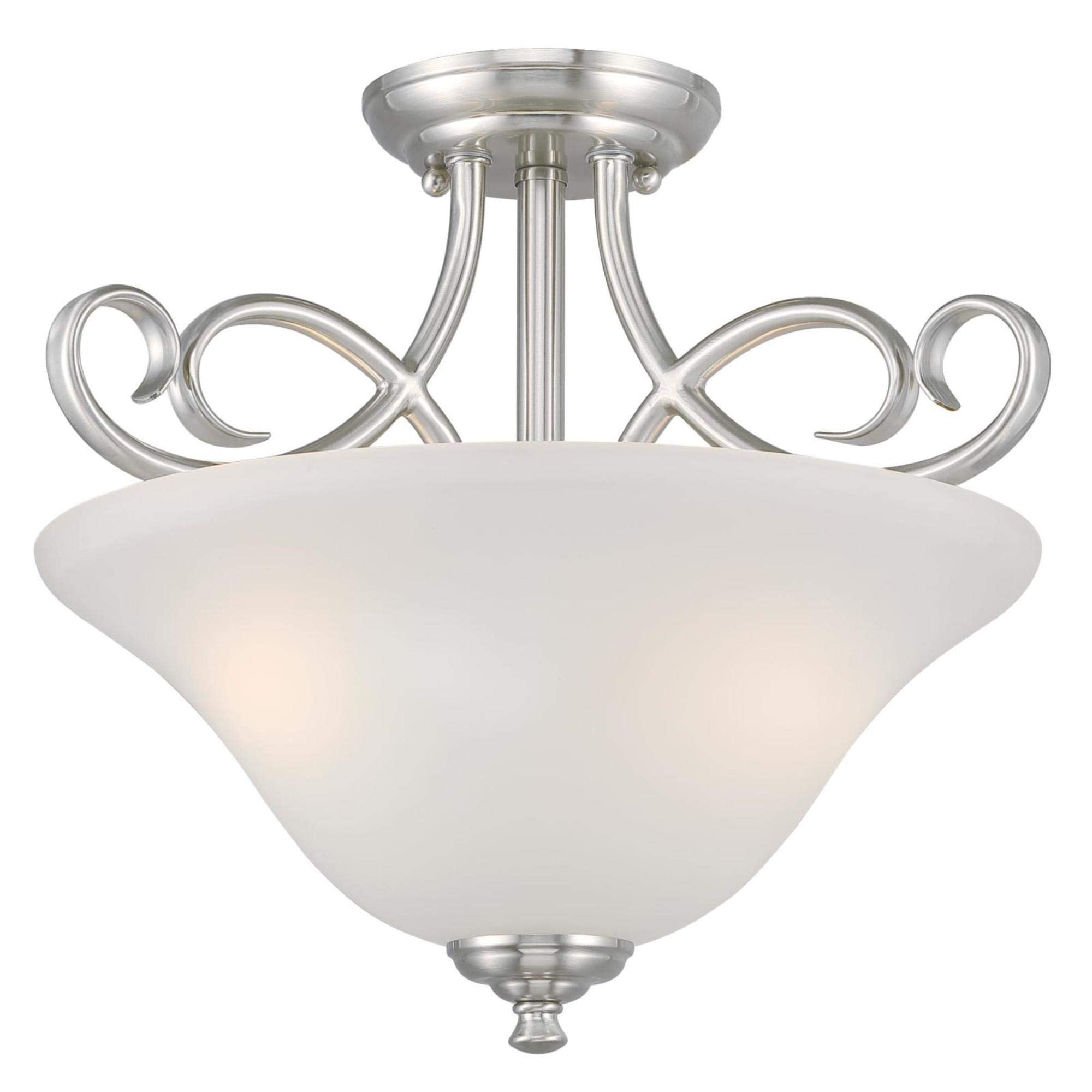 Westinghouse Dunmore Two-Light Semi-Flush Mount Ceiling Fixture 15-Inch Brushed Nickel Finish with Frosted Glass Model 6573800