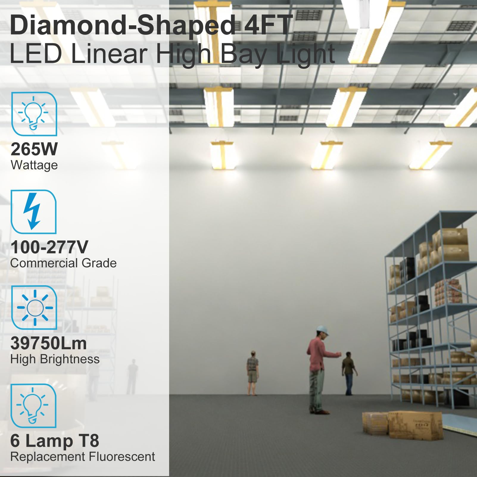 Lightdot 4Ft Led High Bay Shop Light, Gold 100-277V?Driver Equipped?, 265W [Eqv.1000W] 5000K Linear Hanging Light For Warehouse