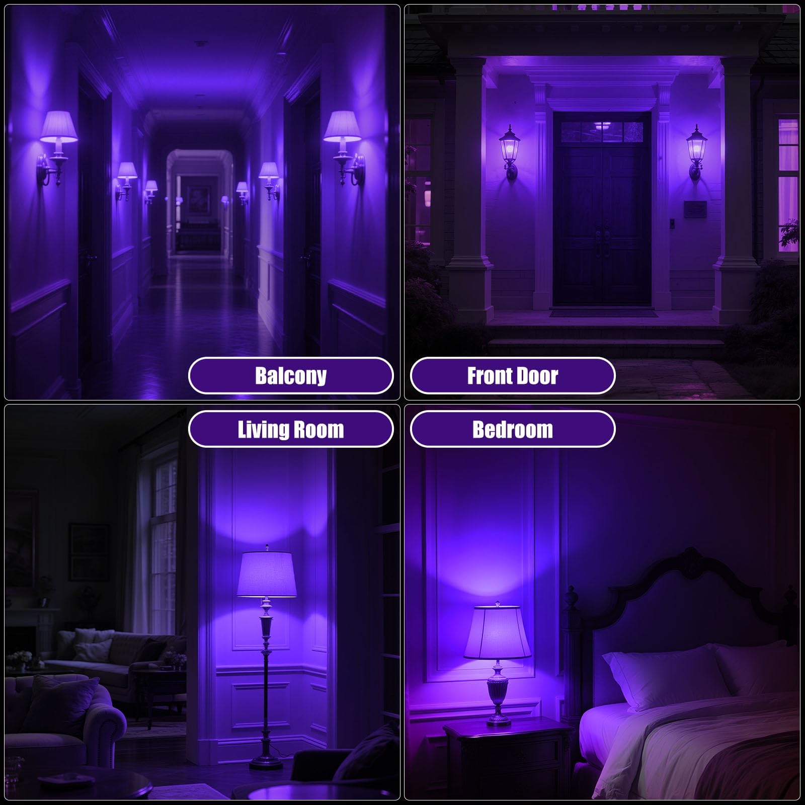 Wivety Purple Light Bulbs  A19 E26 Base  9W Led Purple Light Bulbs For Outdoor Porch  Indoor Party Decoration  Holiday Lighting  Halloween Decorations  Christmas Decoration(6 Packs)