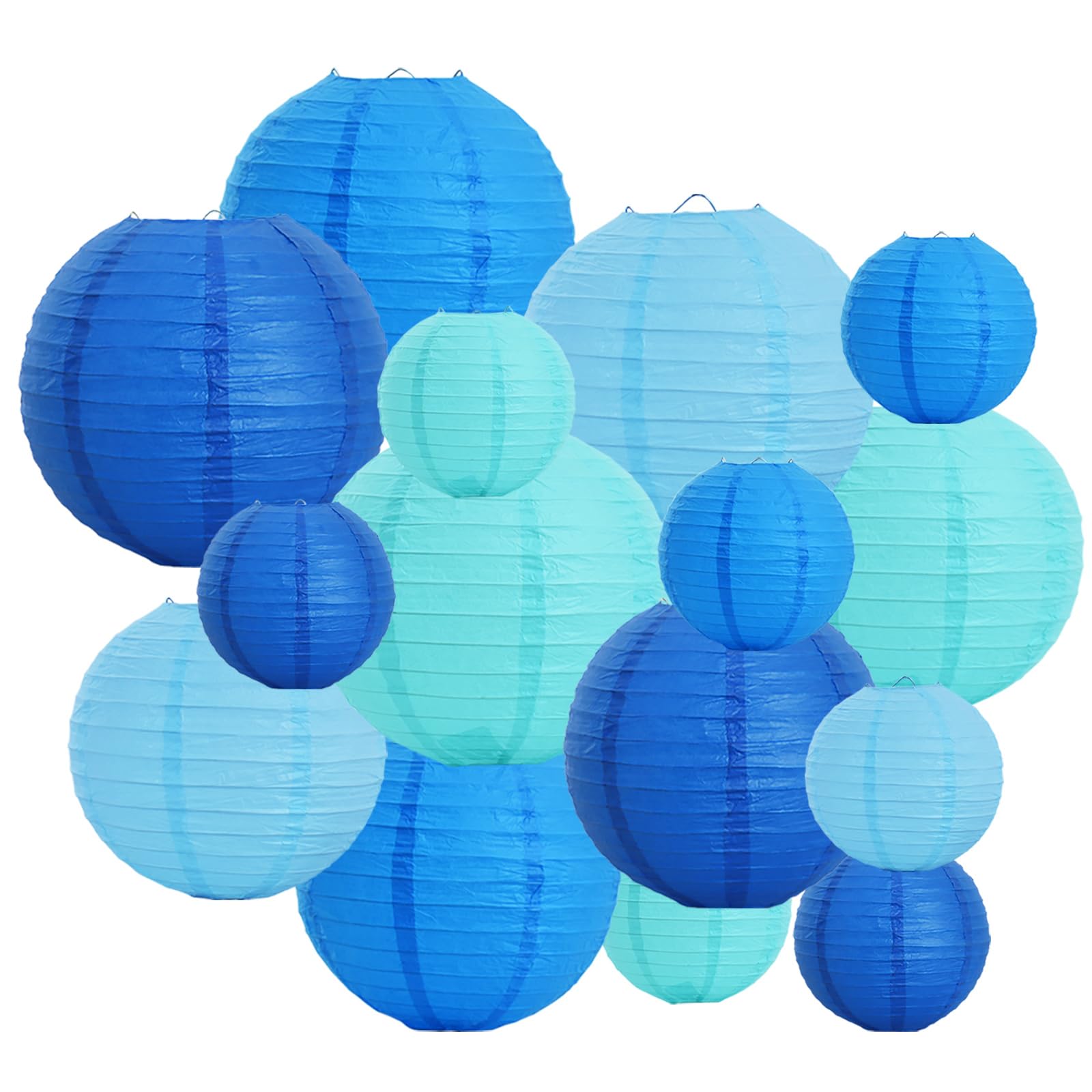 Beishida 16 Pcs Sea Mix Paper Lanterns,Hanging Decorative Chinese Japanese Round Paper Lantern Lamp For Birthday Wedding Baby Br