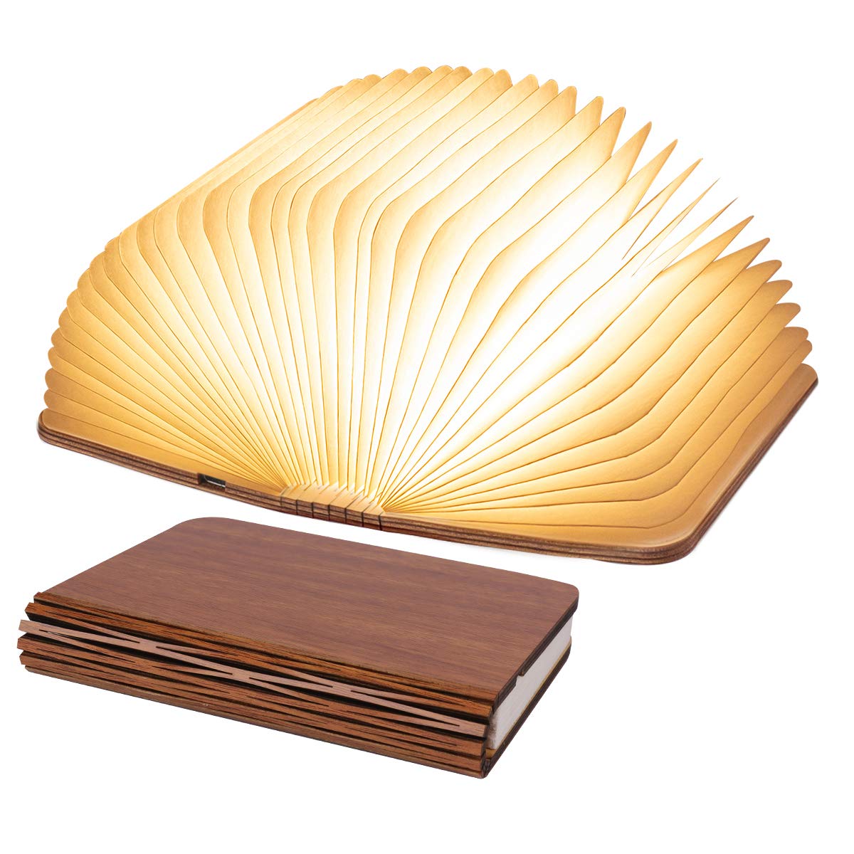 XIUDI 8 Colors Small Folding Book Lamp Wooden Book Lights Upgraded Version Portable Desk Light Novelty LED Paper Lantern with USB Rechargeable Night Light Red Wood (Size 5.7?4.3?1in)