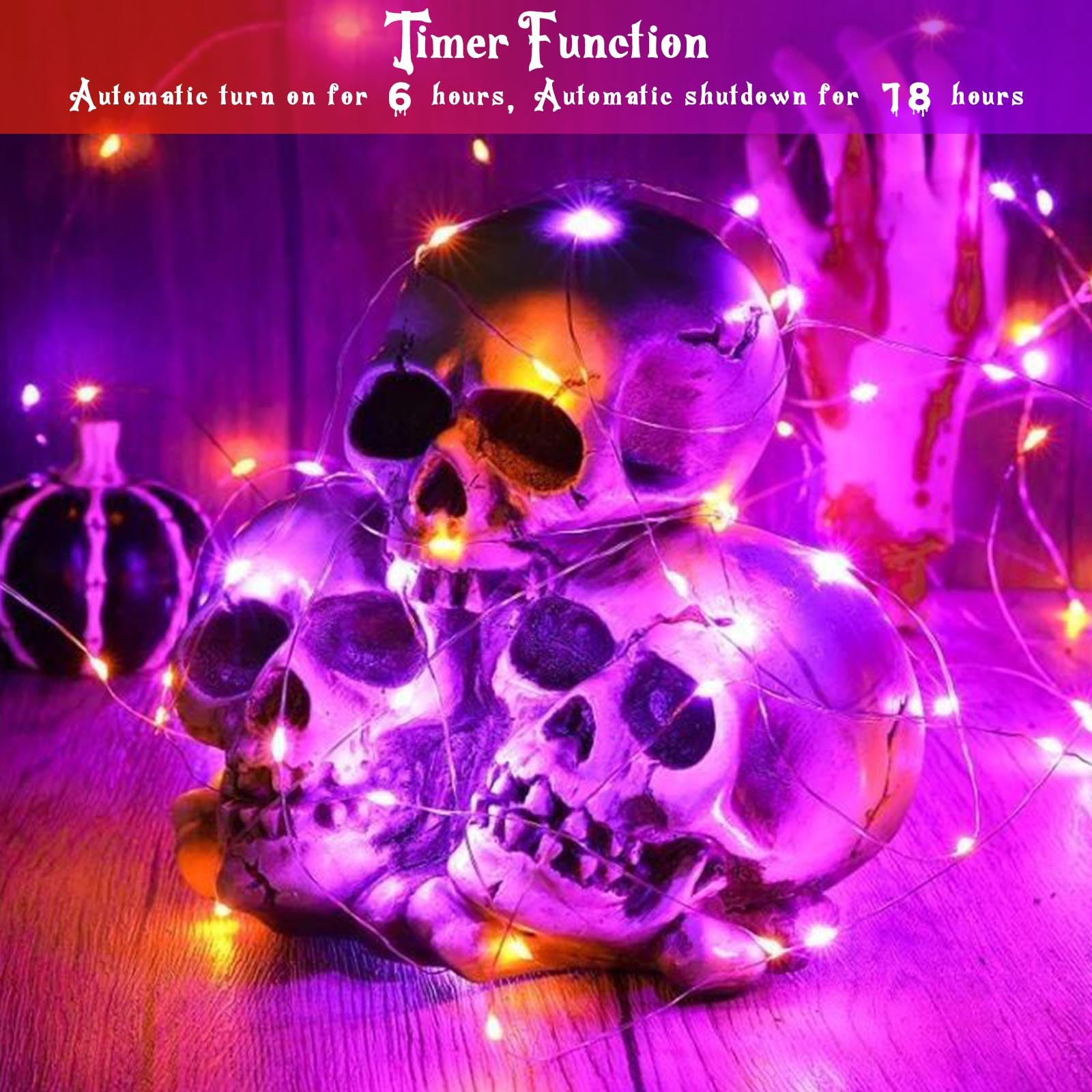 EXF 50 LED Fairy Lights 4-Pack, Waterproof, Battery Operated, 16FT, Orange and Purple, Model YHY-BO50LED