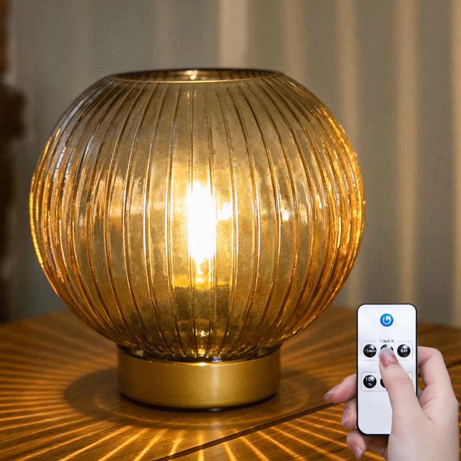 ULAROOM Battery Decorative Operated Lamp with Remote Control,Battery Powered Table Lamp with Timer for Shelf Decor,Small Cordles