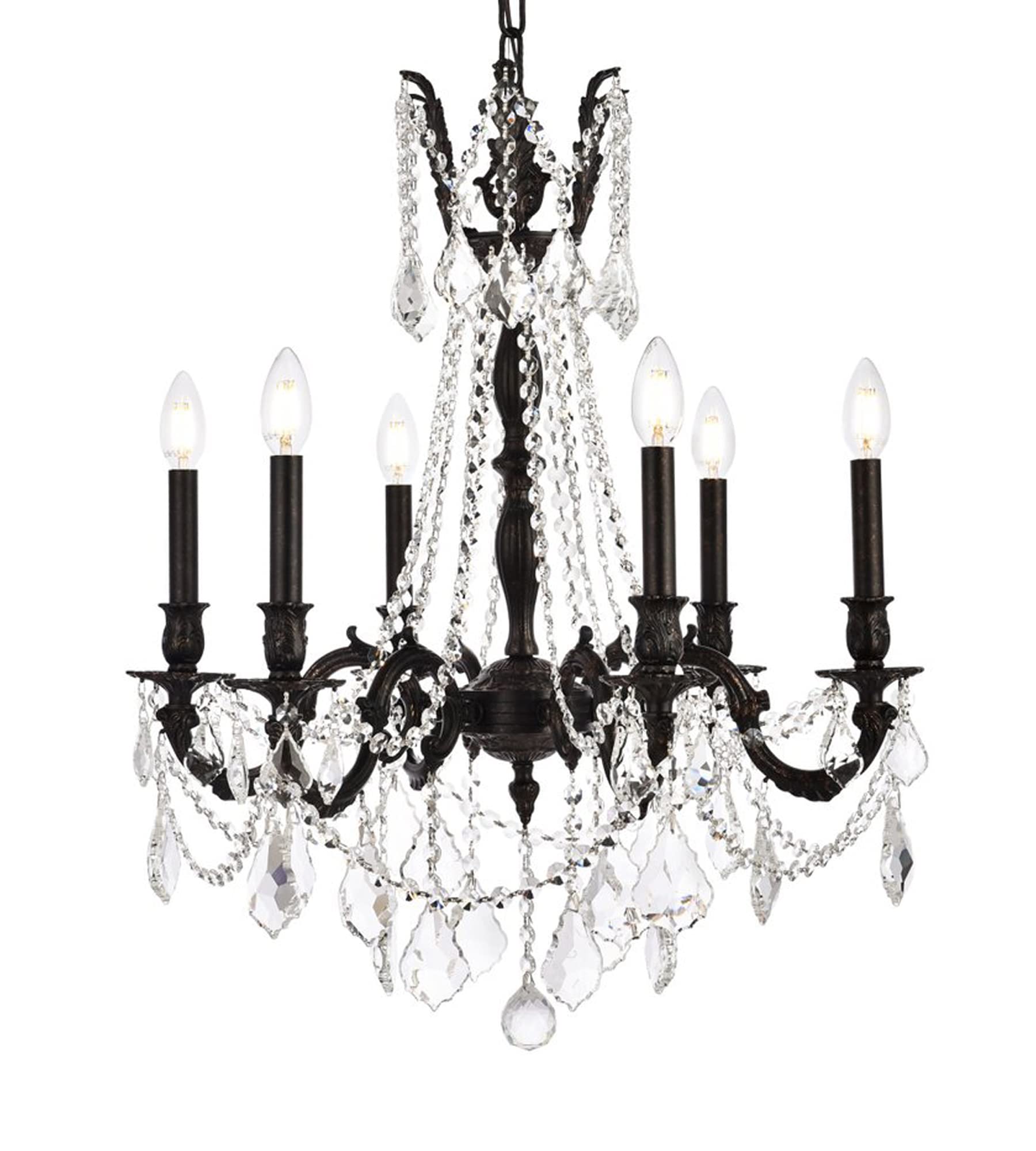 Elegant Lighting Rosalia 6-Light Hanging Fixture, Dark Bronze, Metal, 23inD x 26inH, Model 9206D23DB/RC, Royal Cut Crystals