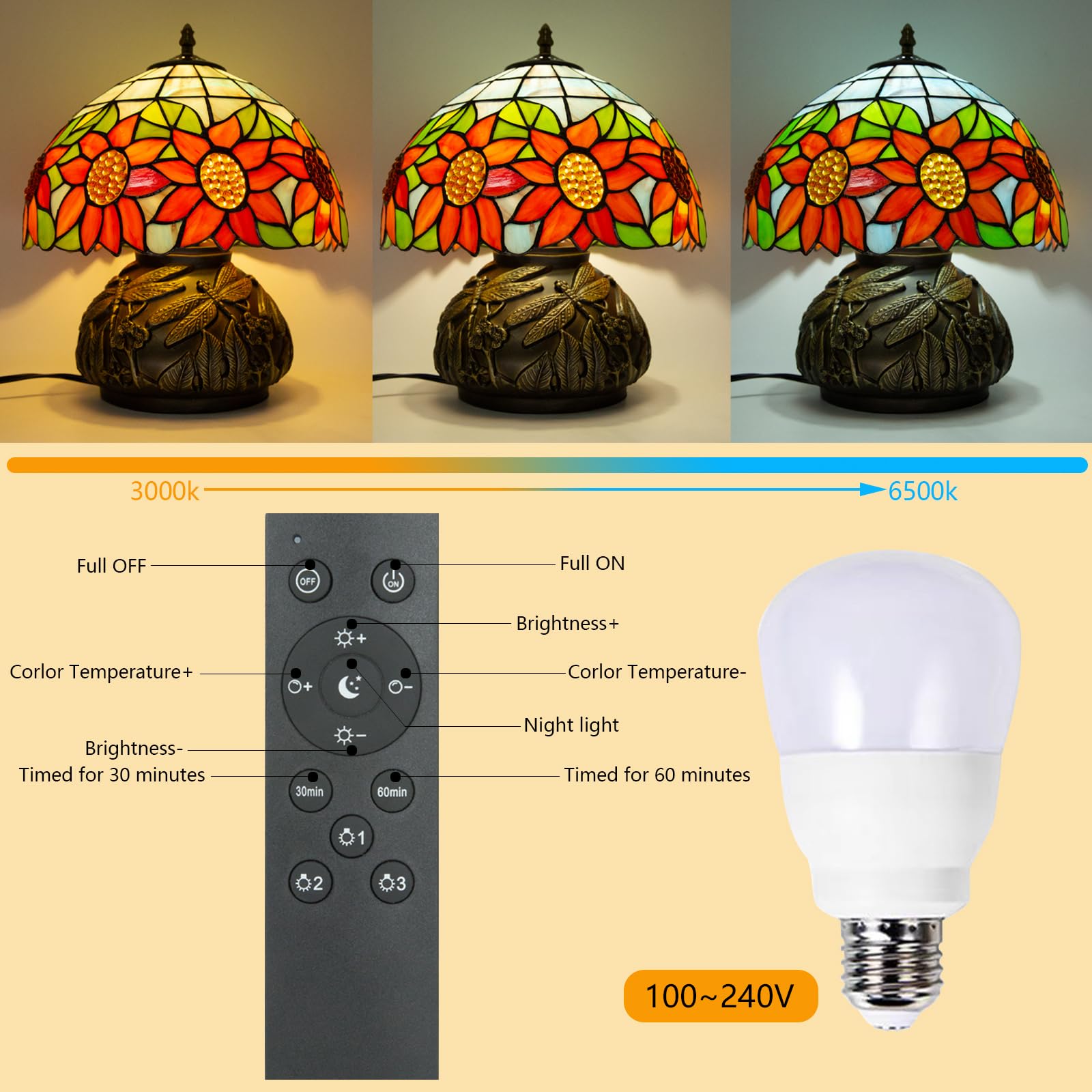 Ppbmocw Tiffany Style Table Lamp, Sunflower Stained Glass Lamp, 12 Inch Small Antique Bedside Lamp, For Bedroom Living Room Home