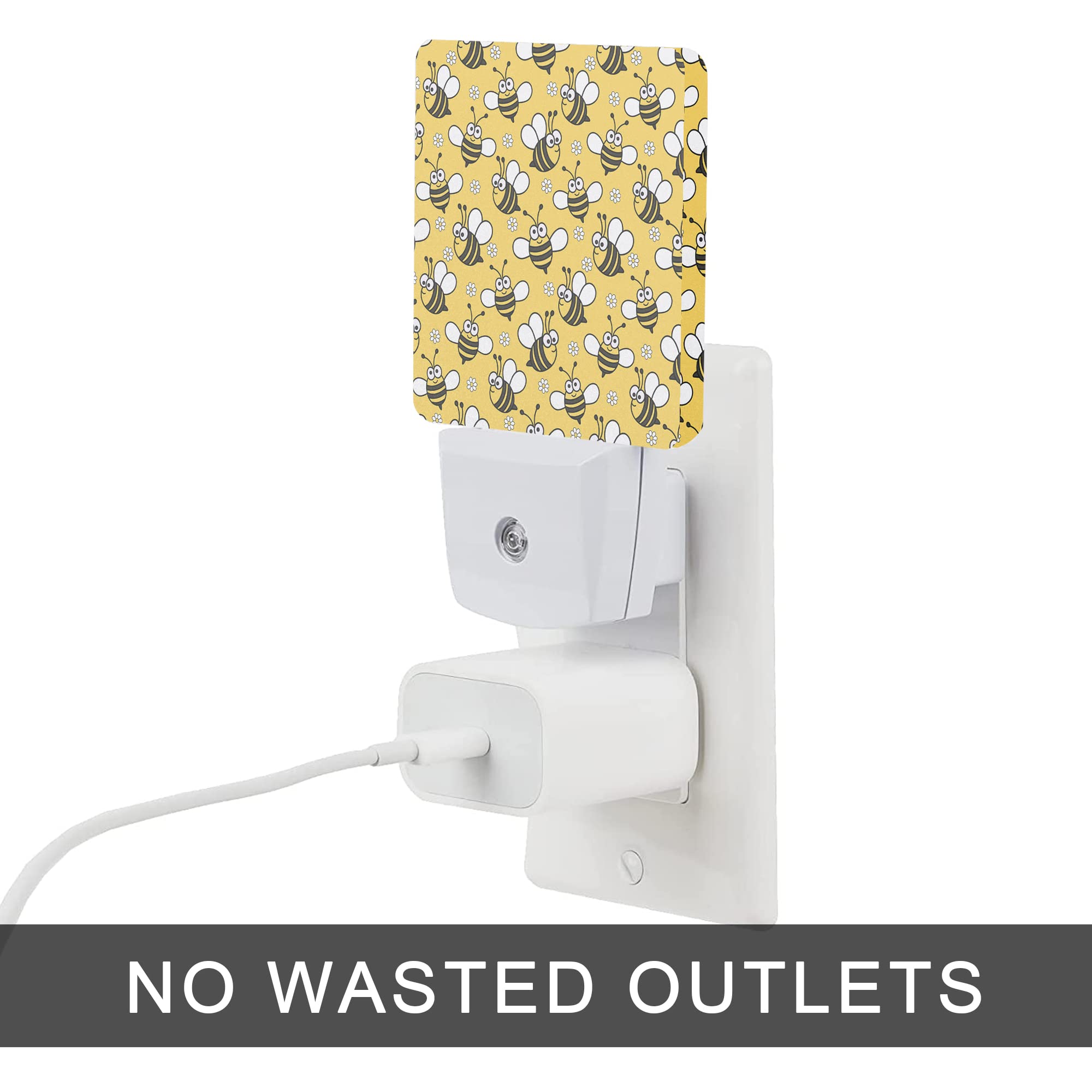 Oeaskly Bee Night Light,Cute Cartoon Bees Plug-In Night Lights With Dusk-To-Dawn Sensor For Bedroom, Bathroom And Living Room Sl