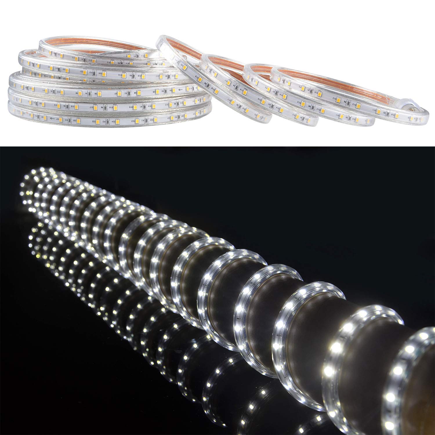 SURNIE 50ft LED Rope Lights, Waterproof Flexible Daylight White, PVC, Model SR11102-15-DW-NA for Outdoor Deck Patio Camping Decor
