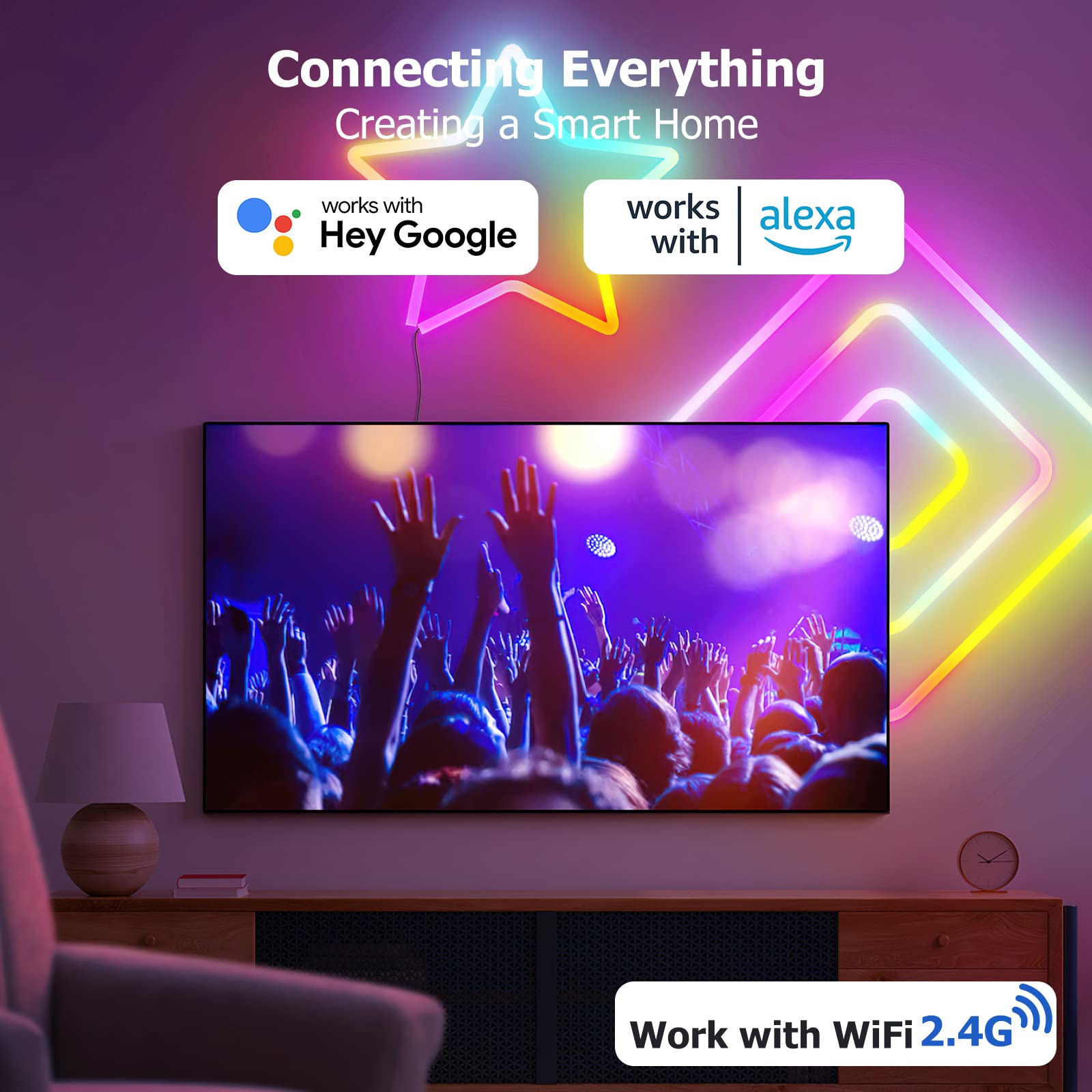 Galgreen 16.4Ft Wifi Rgb Rope Lights With Music Sync, Waterproof Flexible Dimmable Smart Led Strip Lights For Bedroom With Remot