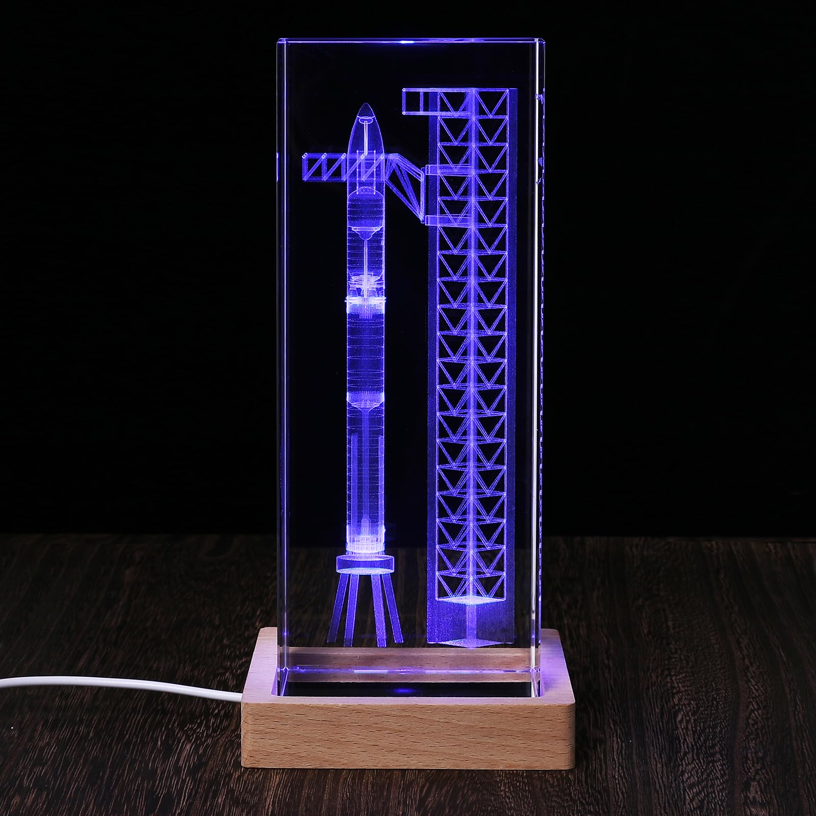 SpaceX Starship Collector's Crystal Lamp, 3D Laser-Etched Rocket Night Light, Ultimate Gift for Space Enthusiasts, Sci-Fi Fans &