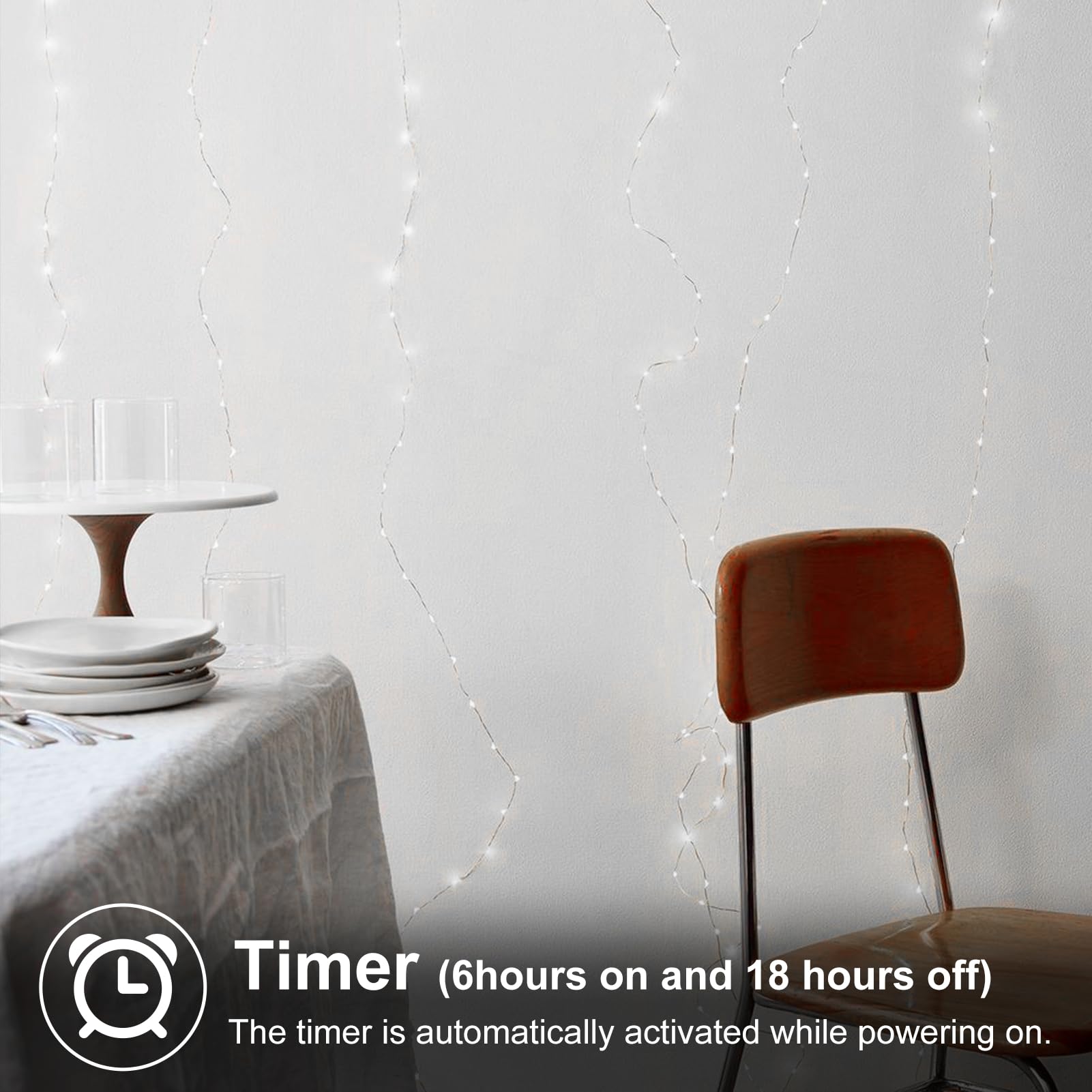 Echosari 2 Pack Fairy Lights Battery Operated 100 Led 33Ft Silver Wire String Lights Auto Timer 8 Modes Waterproof Mini String Lights For Indoor, Garden, Yard, Fence, Wedding Decor (Cool White)