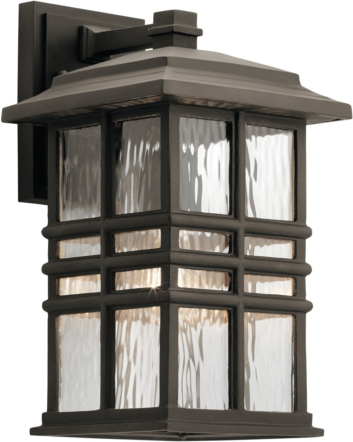 Kichler Beacon Square 14.25 Outdoor Wall Light in Olde Bronze, 1-Light Exterior Wall Sconce with with Clear Hammered Glass, (14.