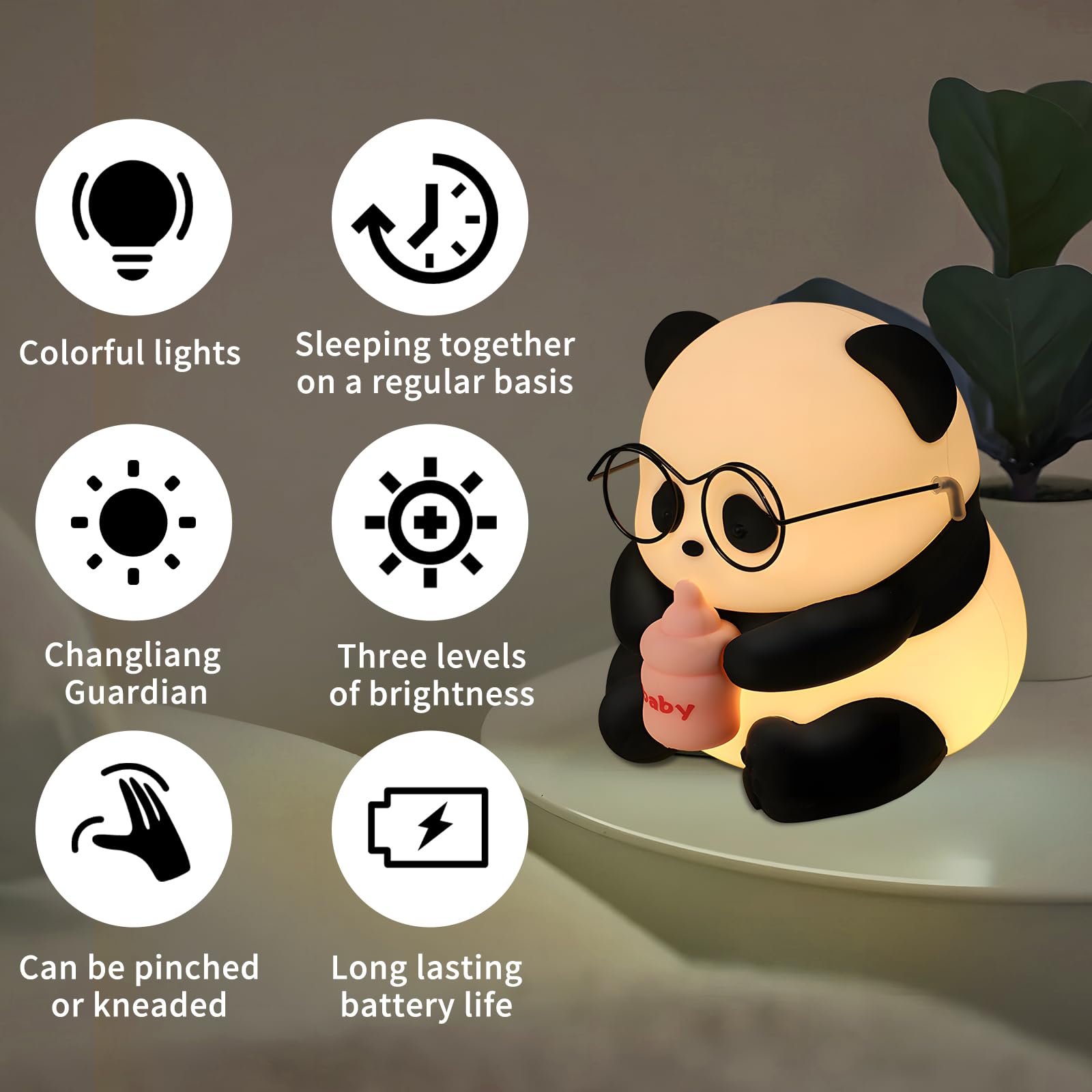 HPYDIY Cute Panda Night Light, LED Novelty Animal Night Lamp, 3 Level Dimmable Nursery Nightlight Gift for Breastfeeding Toddler