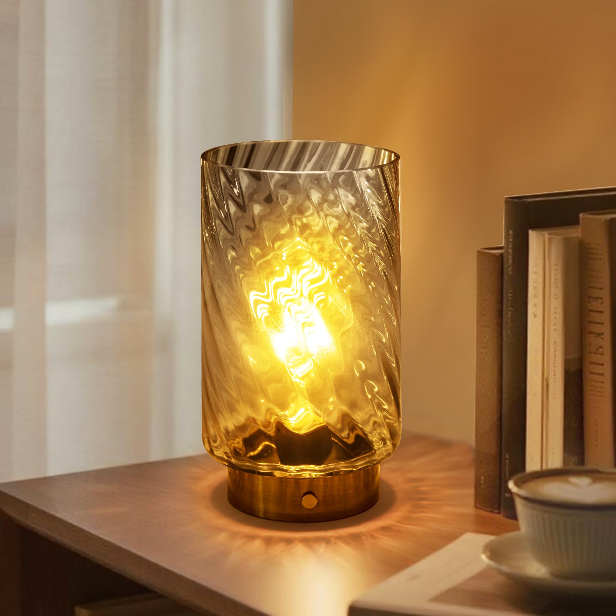LUSHARBOR Battery Operated Lamp with Timer  Stepless Dimming Bedside Table Lamp Battery Powered Cordless Lamp for Home Decor Entryway/Living Room/Coffee Table/Shelf Gold