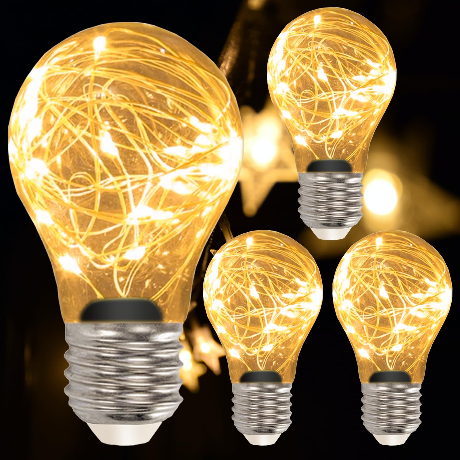 HOWORR LED Decorative Light Bulbs, 2W Fairy Light, Warm White, E26 Base, 4 Pack, Glass, Yellow-4PACK