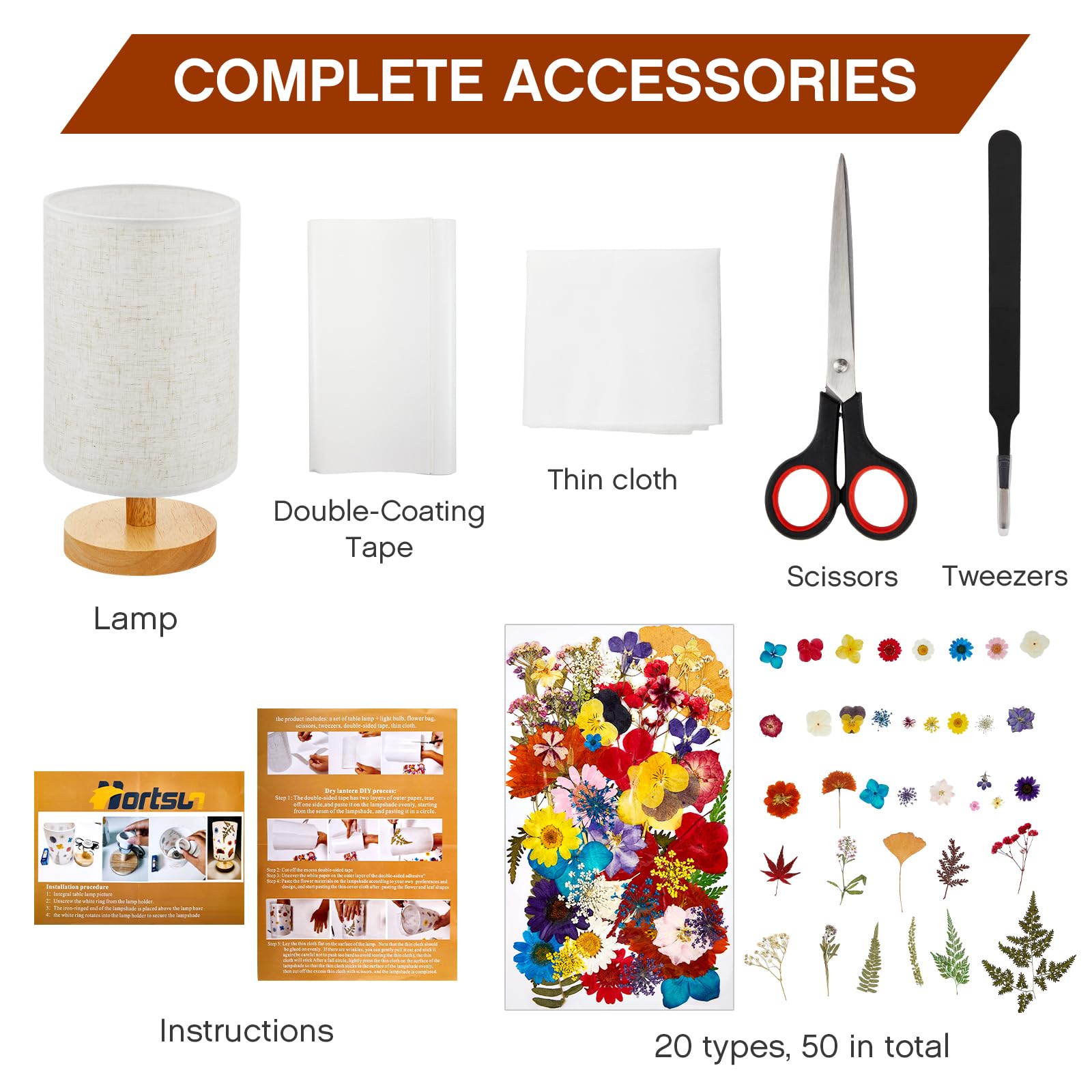 Hortsun Pressed Floral Lamp Bedside Vintage Flower Desk Lamp For Bedroom Living Room, Dorm, Home, Office Decor(1 Pcs,Diy Style)