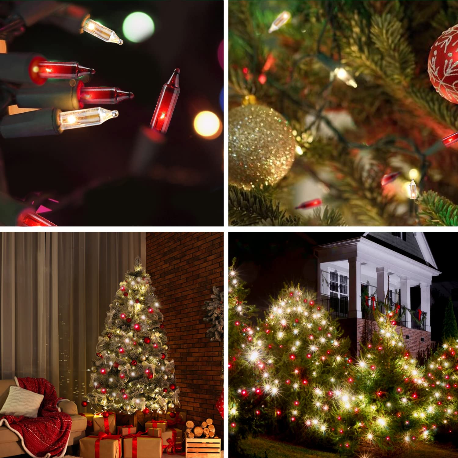 Christmas String Lights 100 Count - Incandescent Mini Red And Clear Candy Cane Peppermint Warm Christmas Light - 20.6 Feet Light String - Christmas Tree Lights - Indoor & Outdoor Christmas Decorations