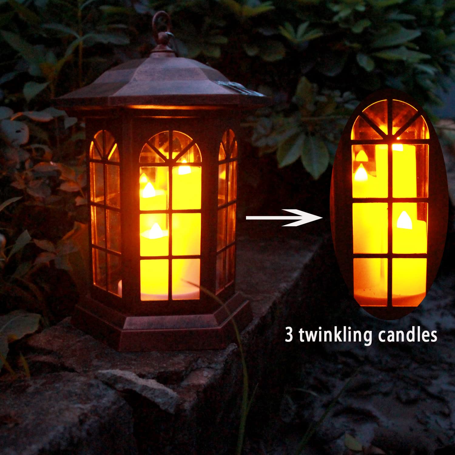 Solar Outdoor Waterproof Hanging Lantern, Garden Decorative Solar Lights Pvc Upgrade 3 Led Flickering Flameless Candle Decorativ