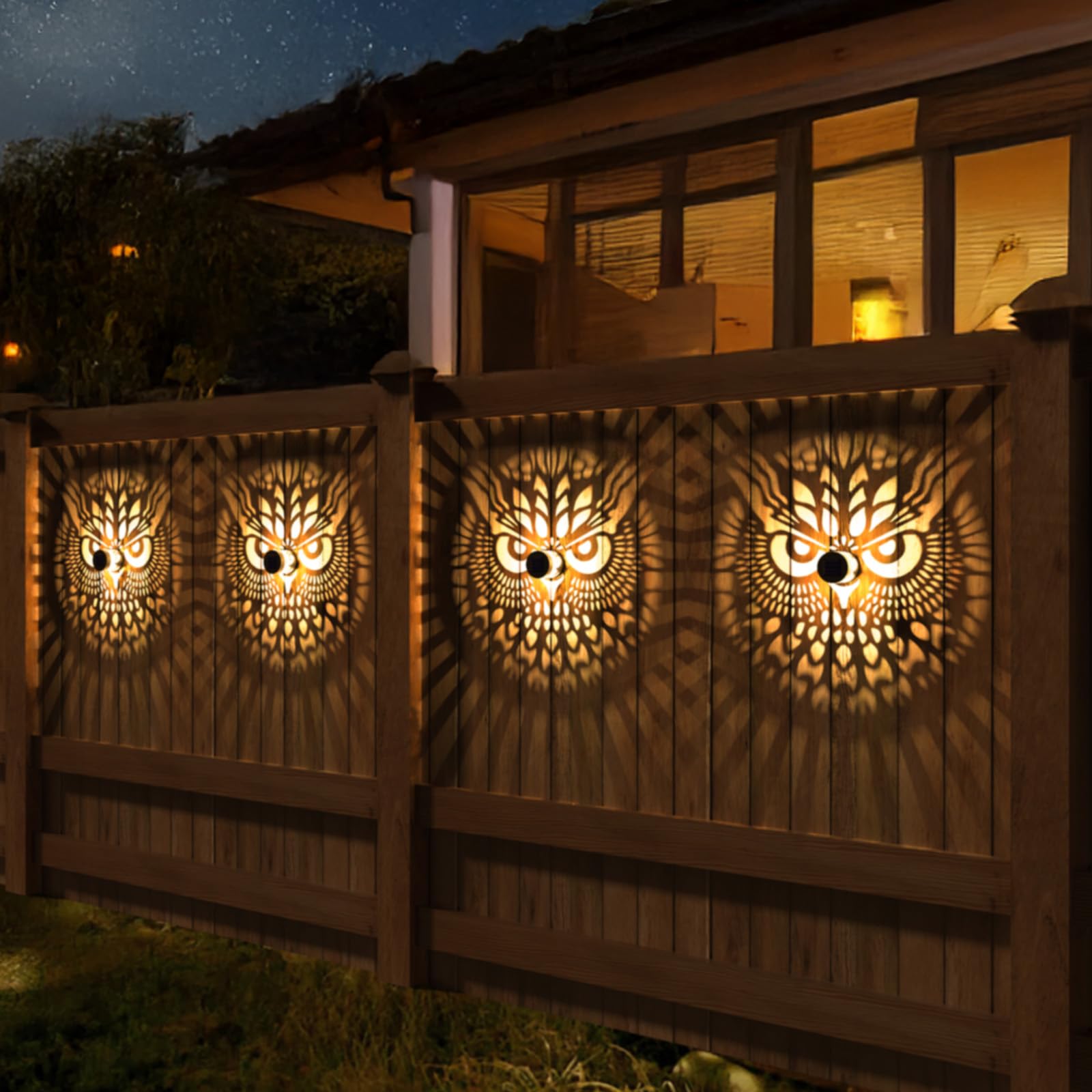 Gardencave Solar Fence Lights - 4 Pack Owl Theme Waterproof Outdoor Decor, Model Fence1