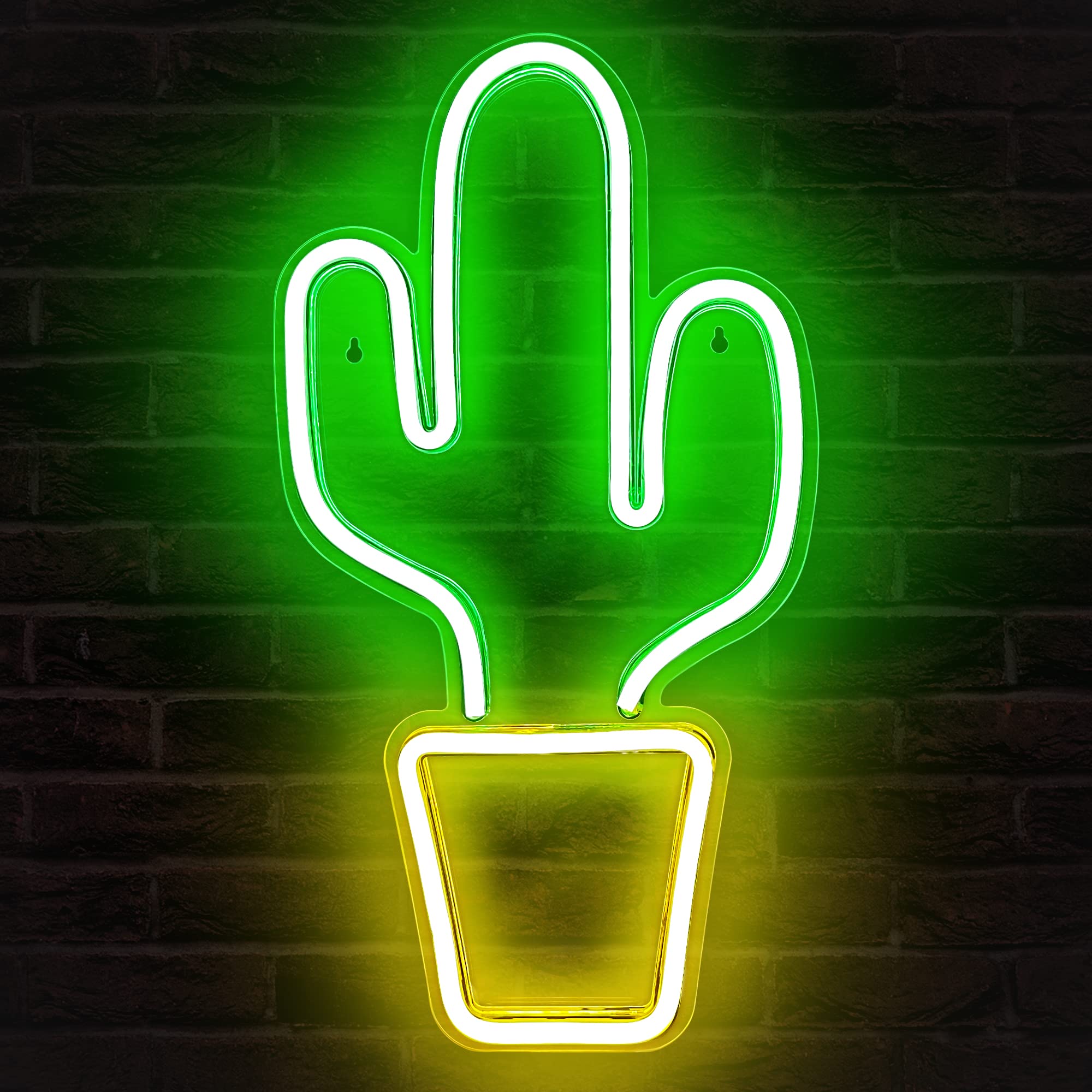 Lumoonosity Cactus Neon Light - 18.5x10-Inch Acrylic Cactus Lamp - Yellow & Green - Model NS-CACTUS