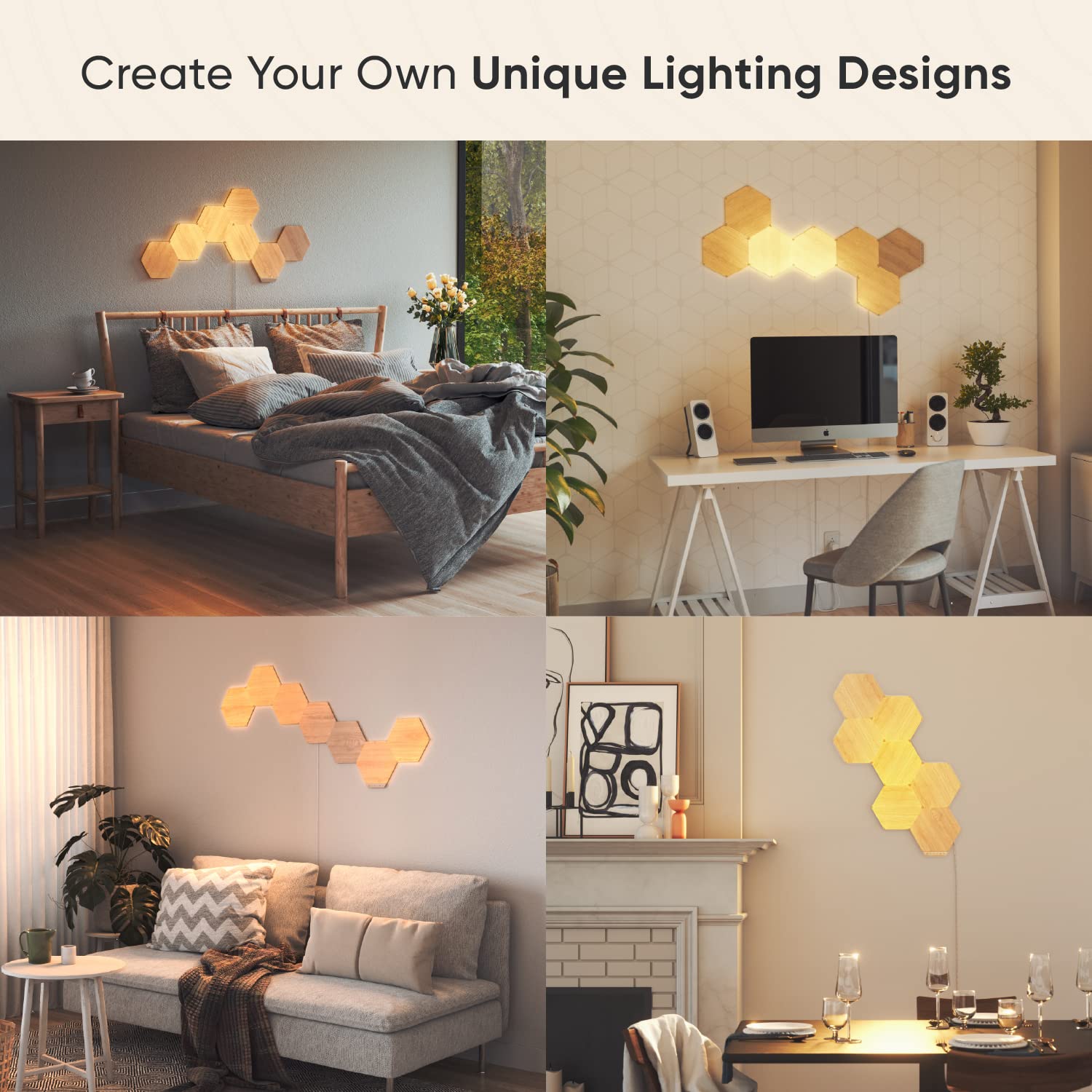 Nanoleaf Elements Wood Look Hexagons Smarter Kit (7 Panel) - Brown, Model NL52-K-7003HB-7PK, Stylish Wall Decor