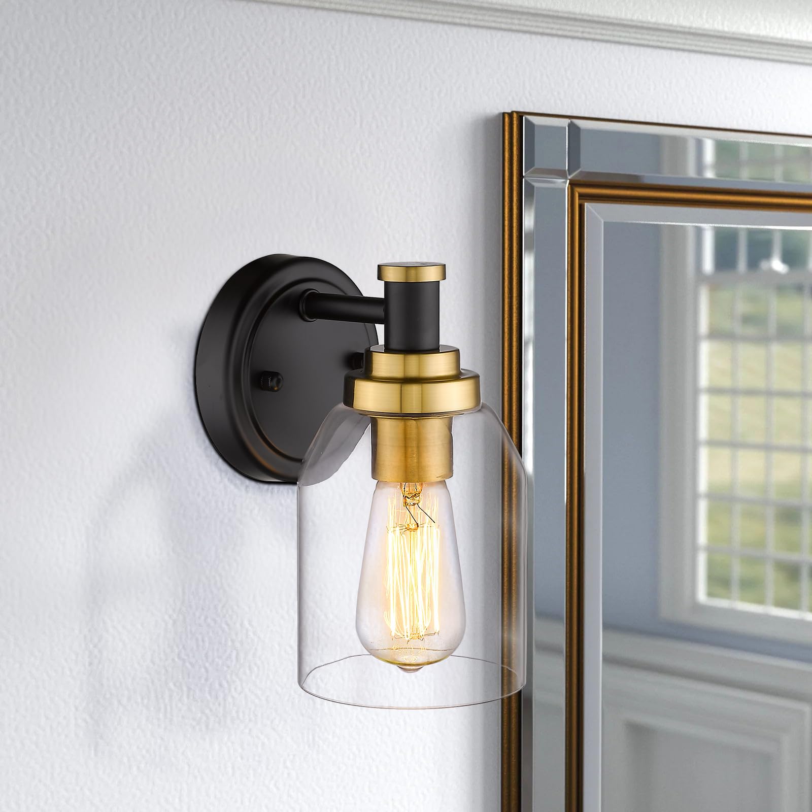 Zeyu 1-Light Bathroom Sconces Wall Lighting, Modern Vanity Wall Lamp, Black And Gold Finish With Clear Glass Shade, Zg33B Bk+Bg
