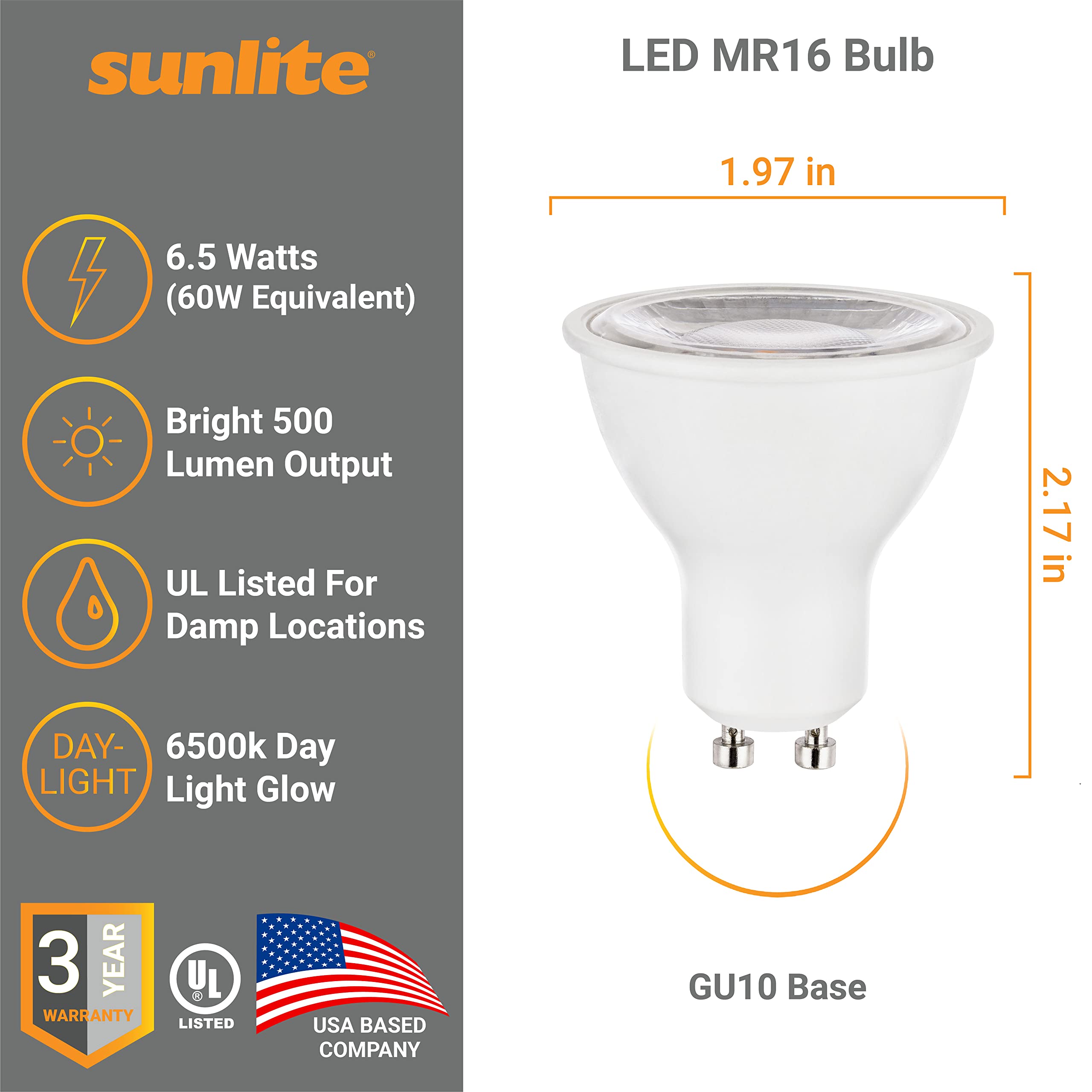 Sunlite 40358 Led Mr16 Reflector Spotlight Bulb, 7 Watts (50W Halogen Bulb Replacement) 120 Volt, 550 Lumen, 35 Flood Beam, Gu10