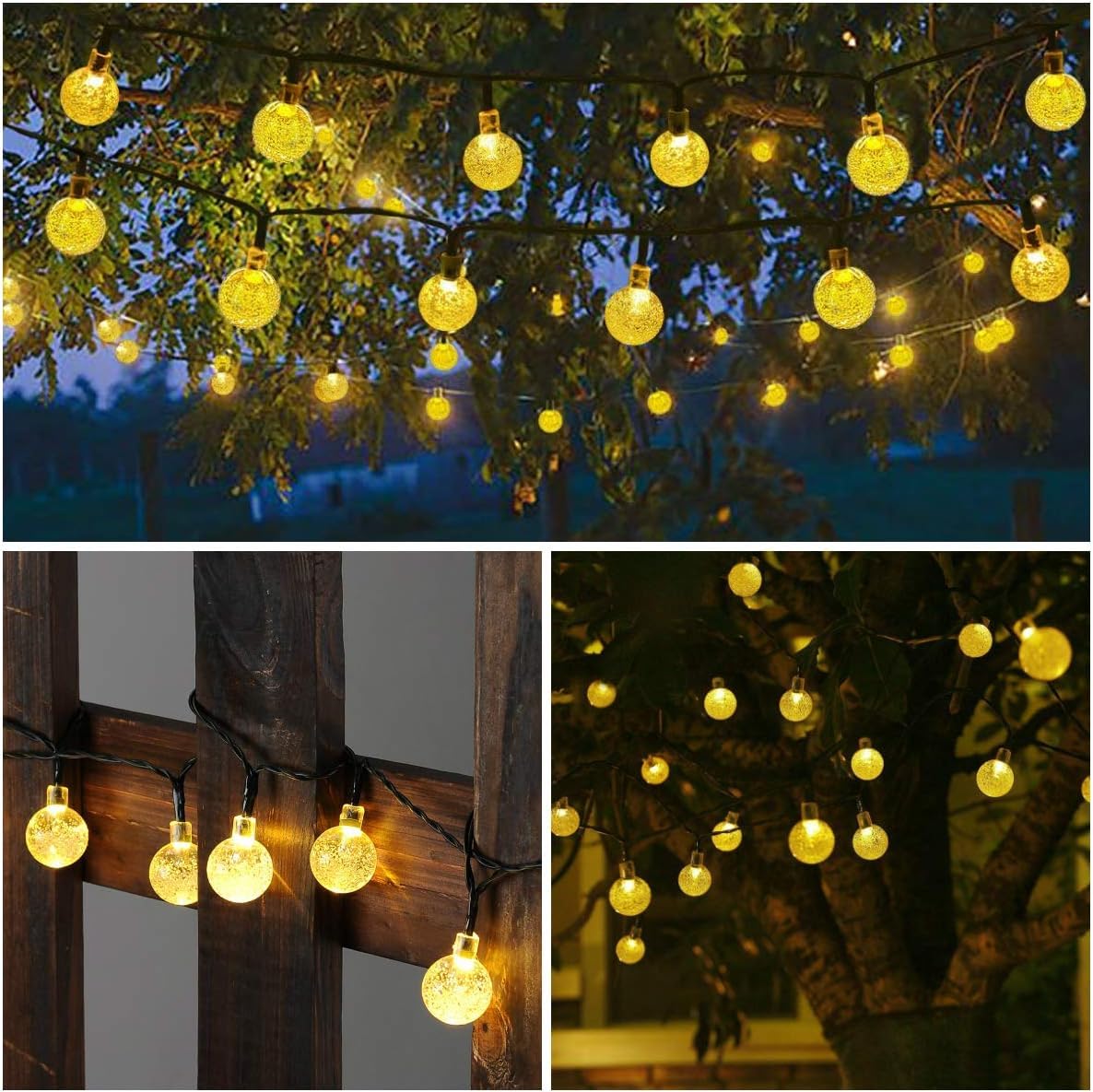 Toodour Solar String Lights Outdoor, 36Ft 60 Led Globe String Lights, Waterproof Crystall Ball Lights Solar Patio Lights With 8