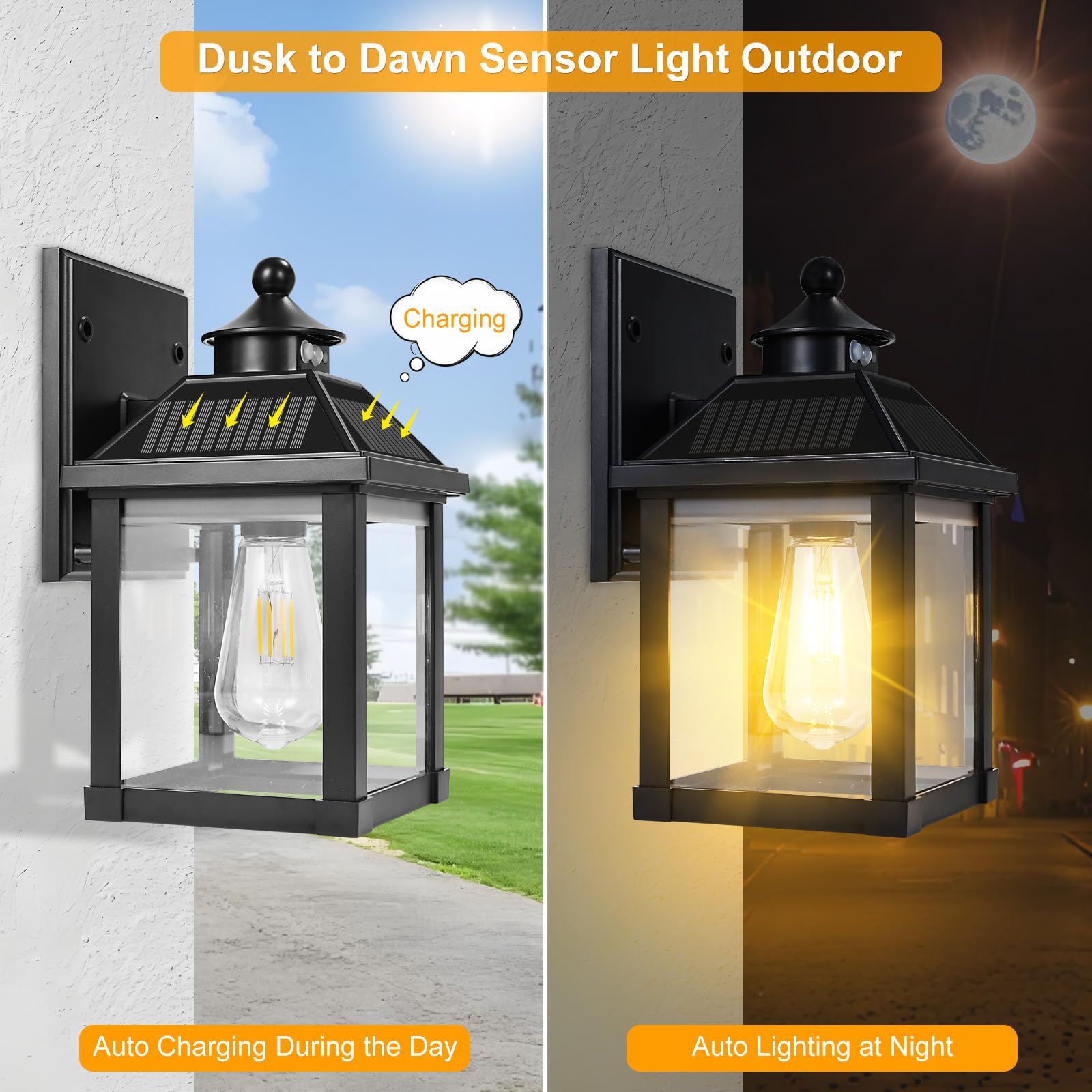 UOOIUMOY Solar Wall Lights 2 Pack, Motion Sensor, Waterproof, Dusk to Dawn, 11.7in Height, Black, Model 9457