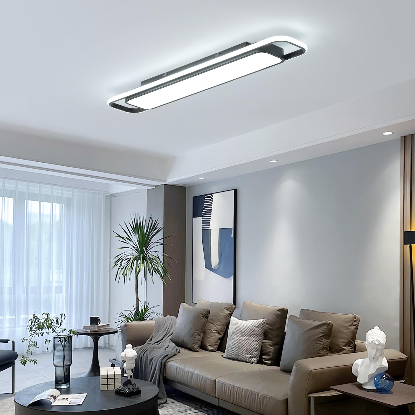 Oranoor Modern Led Ceiling Lighting  70W 6000K Black Linear Flush Mount Light Fixture  39.4 Low Profile Lights Fixture Long Led Ceiling Lamp For Kitchen Bedroom Living Room Hallway (Cool White)