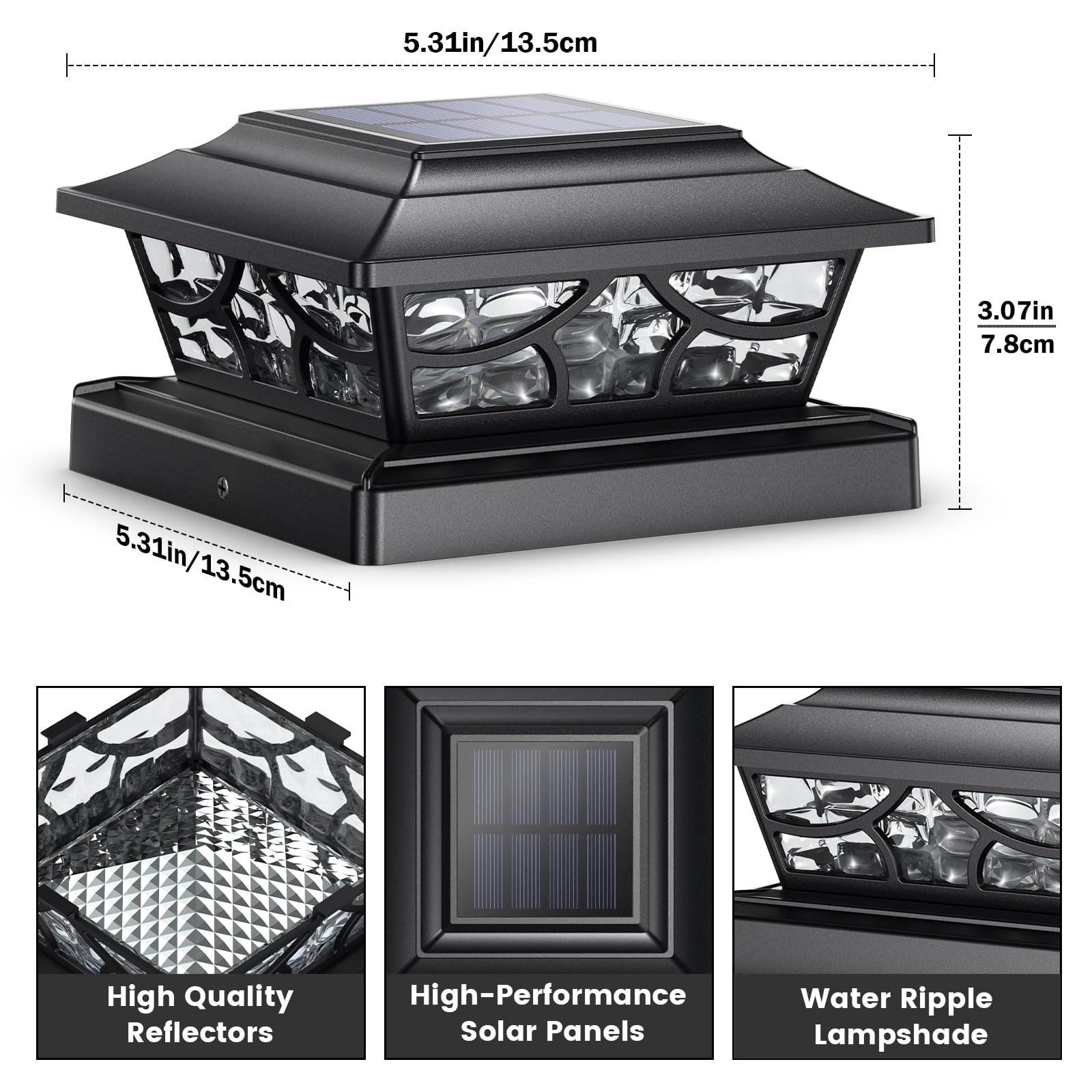 SIEDiNLAR Solar Post Lights, 4 Modes, Black, 8 Pack, for 4x4 5x5 6x6 Posts, Outdoor Garden Decor, Model SD011
