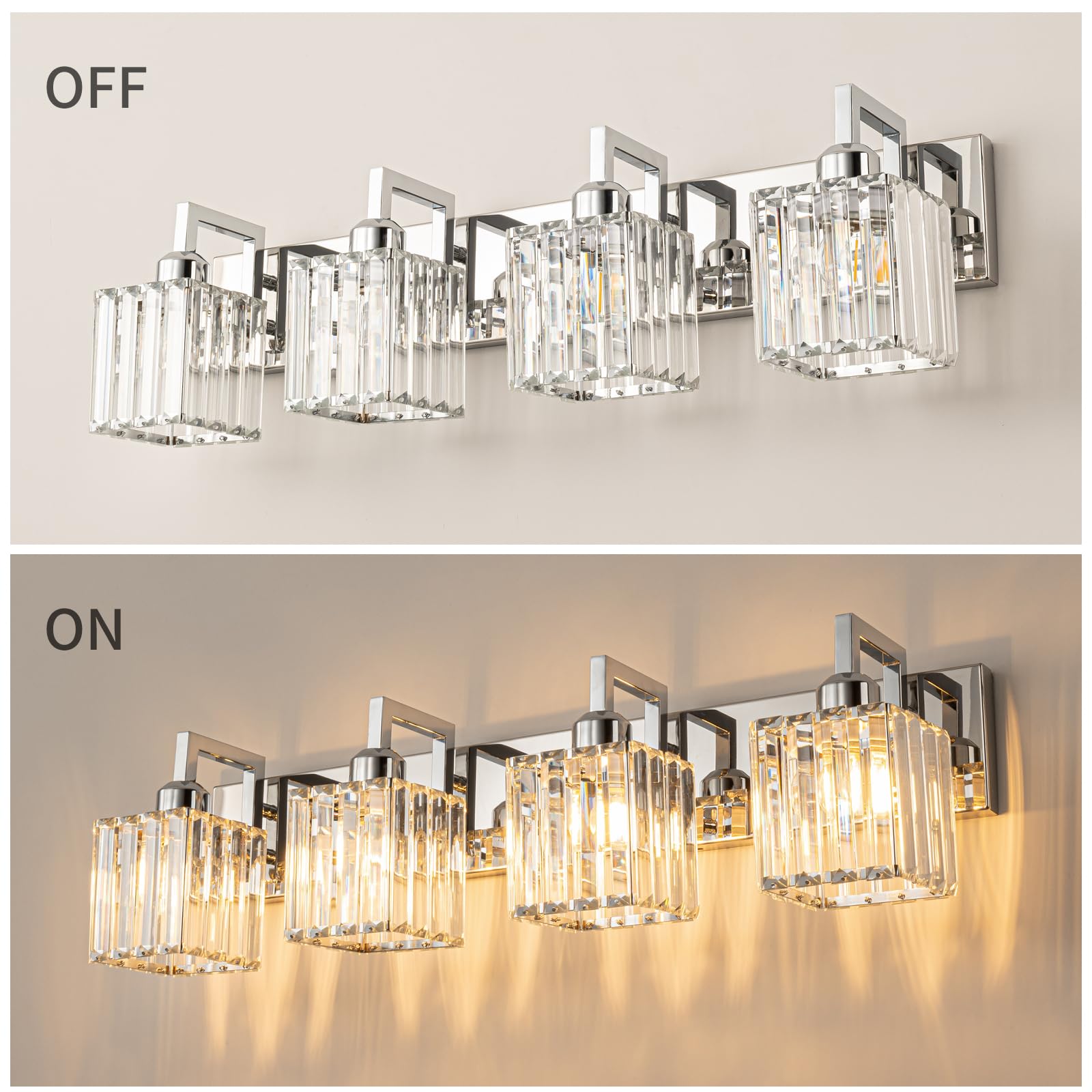 FDPBY Modern Bathroom Vanity Light 4-Light Chrome Crystal Wall Lamp JW-003