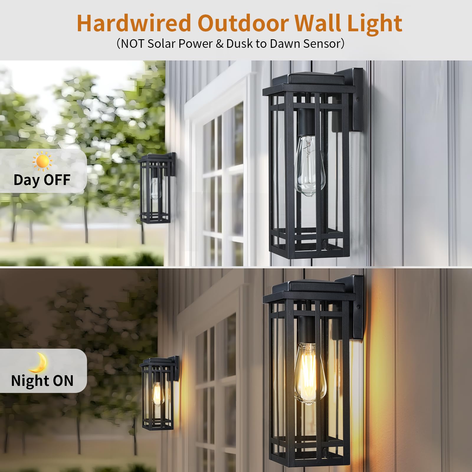 13.8'' Outdoor Wall Light Fixtures 1 Pack, Black Porch Lights Outdoor Lighting For House, Exterior Lighting Fixtures Wall Lanter
