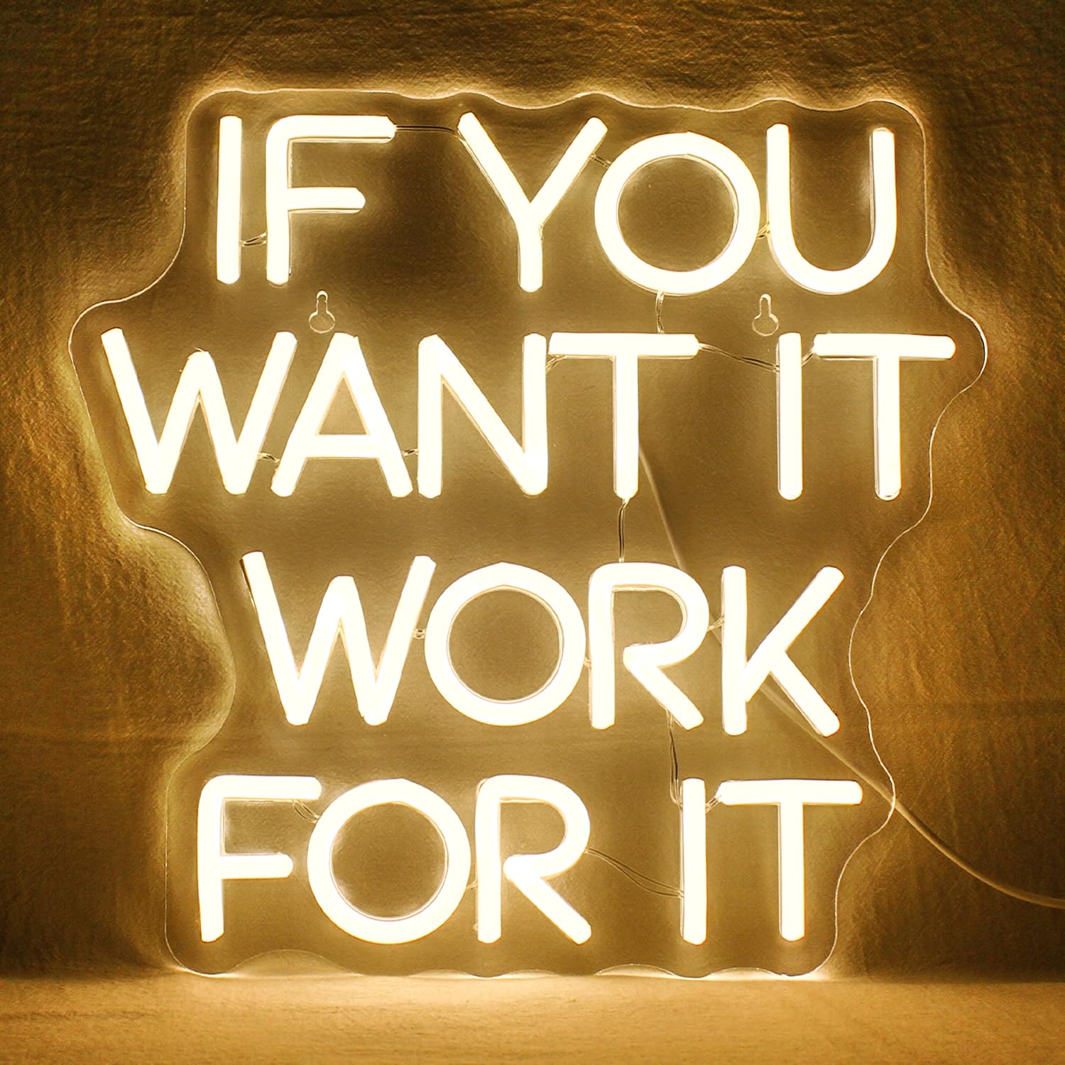 WLHOPE Neon Sign with Adjustable Brightness, Acrylic Material, Work For It Design, 12.6 x 12.2 Inches, USB Connectivity for Home Decor