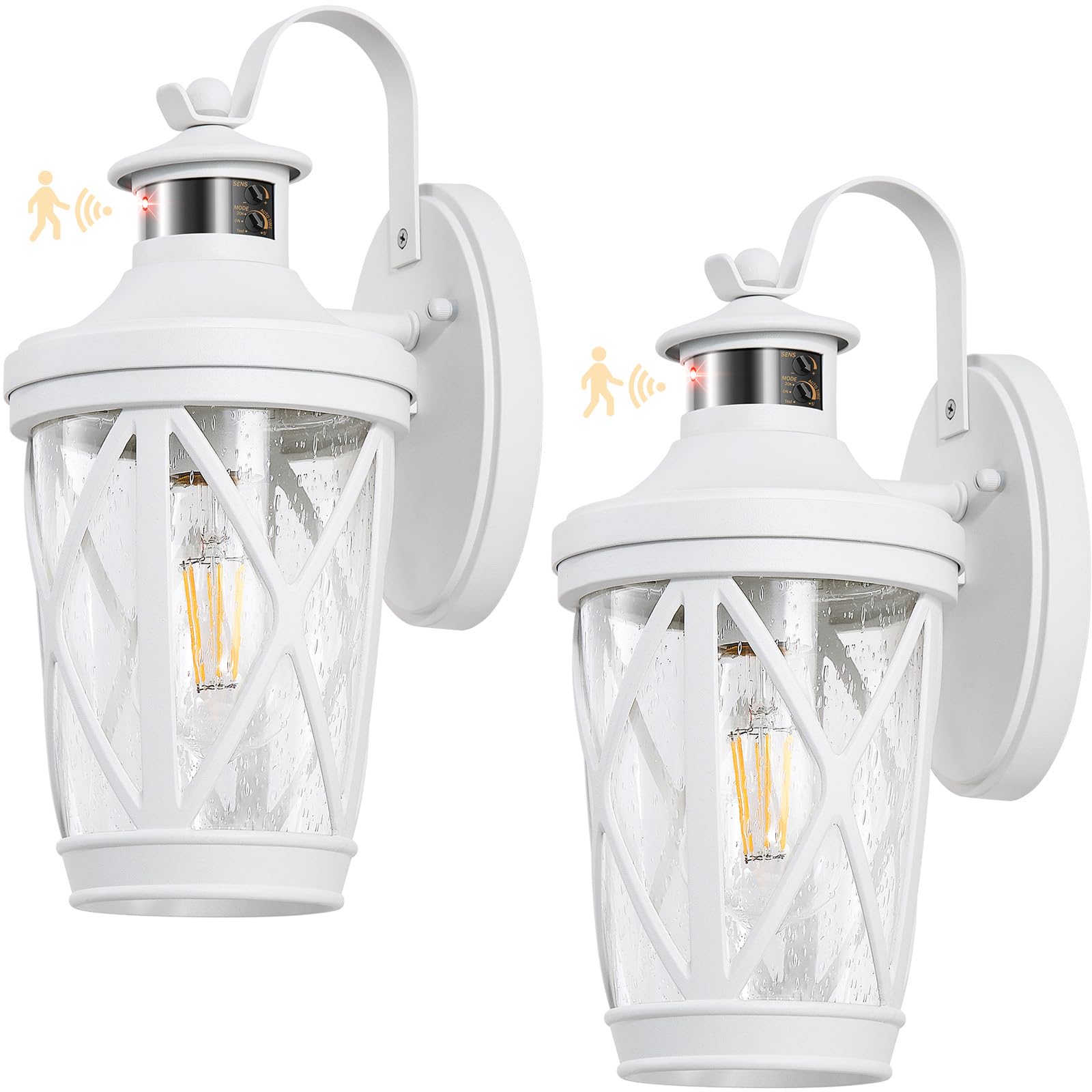 VIANIS Motion Sensor Outdoor Wall Light Fixtures  2-Pack White Dusk to Dawn Front Porch Lights  Anti-Rust Outdoor Lanterns Wall Mount with Adjustable Sense Range  Exterior Coach Light for Garage