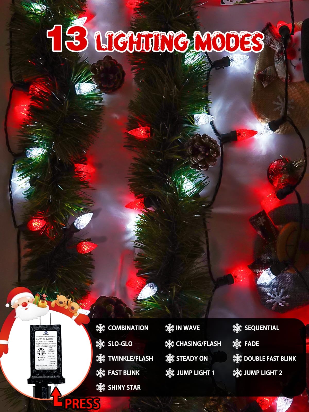 240 Led 78Ft C6 Christmas String Lights  Super Long Christmas Lights Outdoor Indoor With 13 Modes & Timer  Waterproof Fairy Twinkle Light Plug In For Tree Garden Party Xmas Decorations (Red & White)