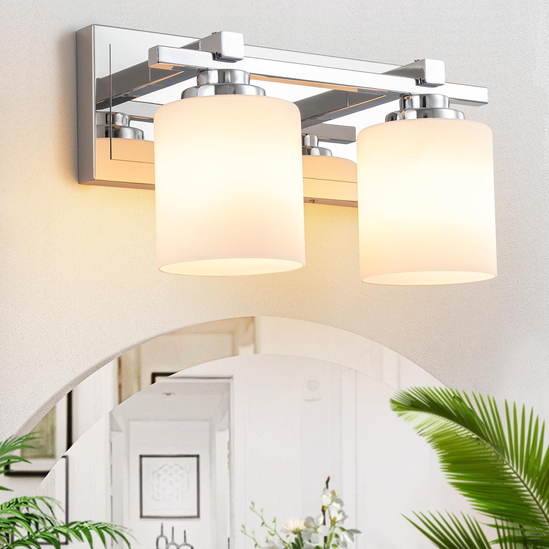 BrkNit 2-Light Bathroom Light Fixtures, Black Gold Vanity Sconces with Milky White Glass Shades, Model J0057-4-2T