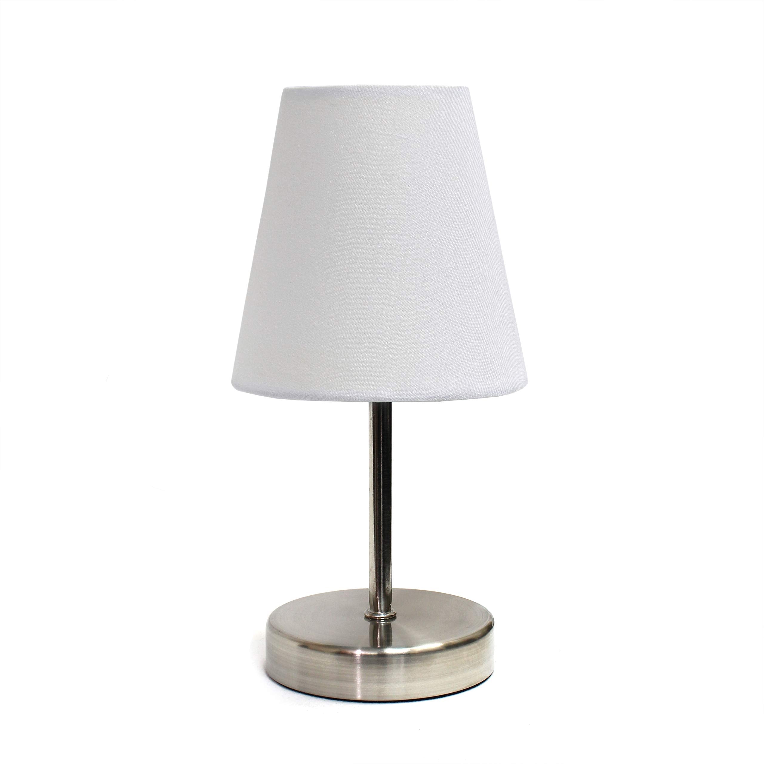 Simple Designs Lt2013-Wht Mini Basic Sand Nickel Table Lamp With Fabric Shade, White