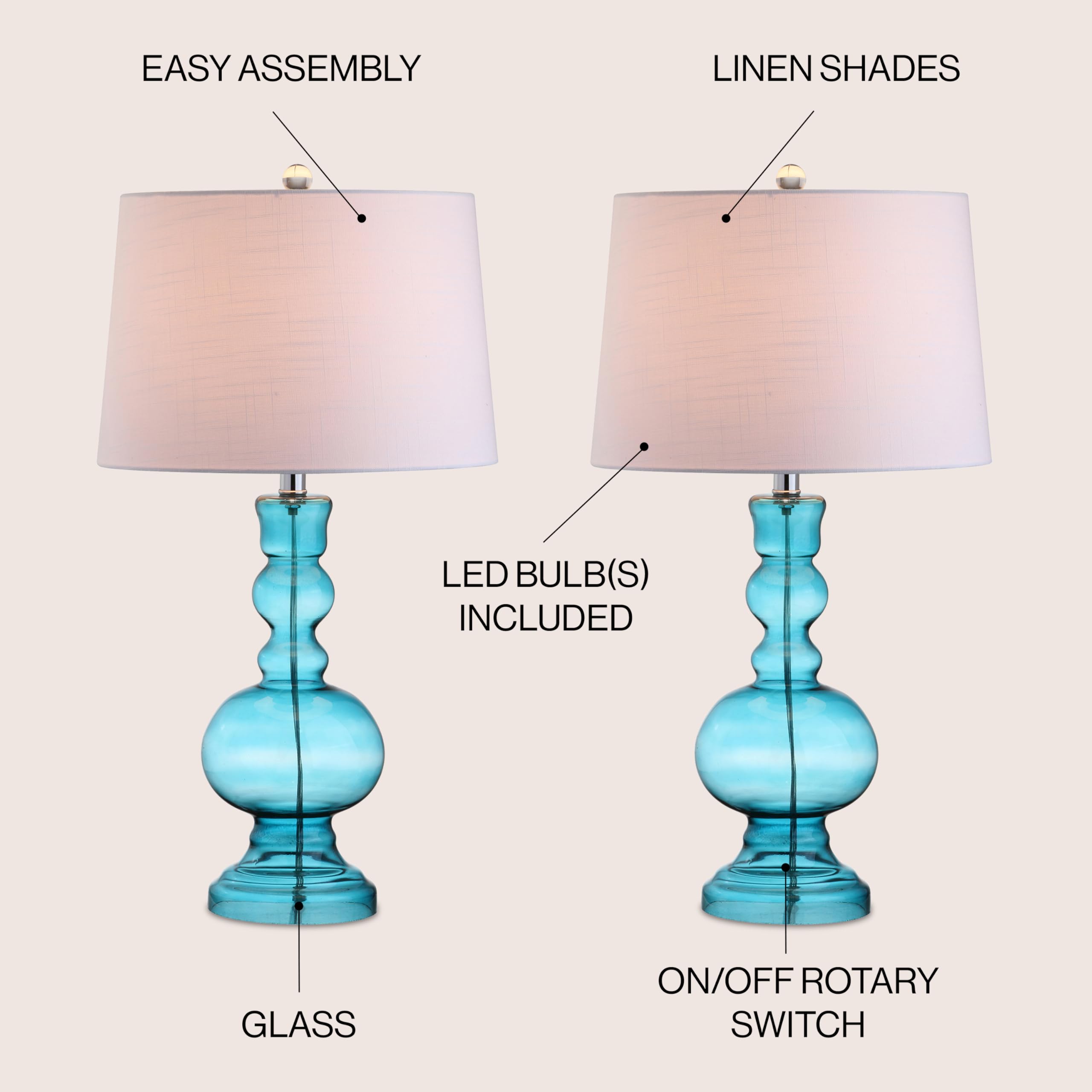 Jonathan Y Jyl1061A-Set2 Set Of 2 Table Lamps Genie 28.5'' Glass Led Table Lamp Contemporary Transitional Bedside Desk Nightstan