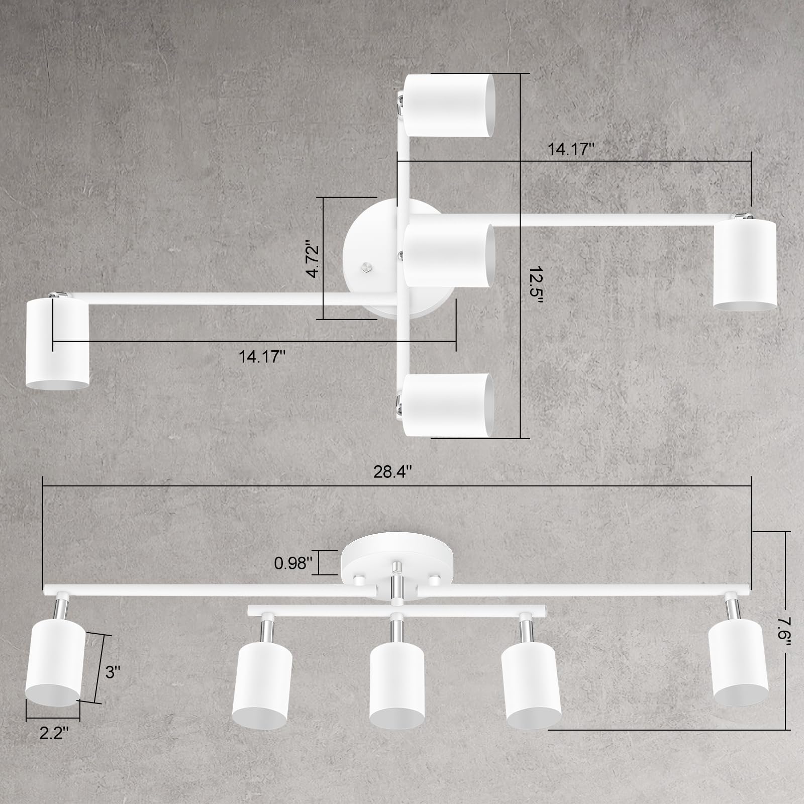 White Track Lighting Kitchen, 5 Way Modern Flexible Spot Ceiling Kit, Industrial Led Lights For Room Hallway Bedroom(Gu10 Socket