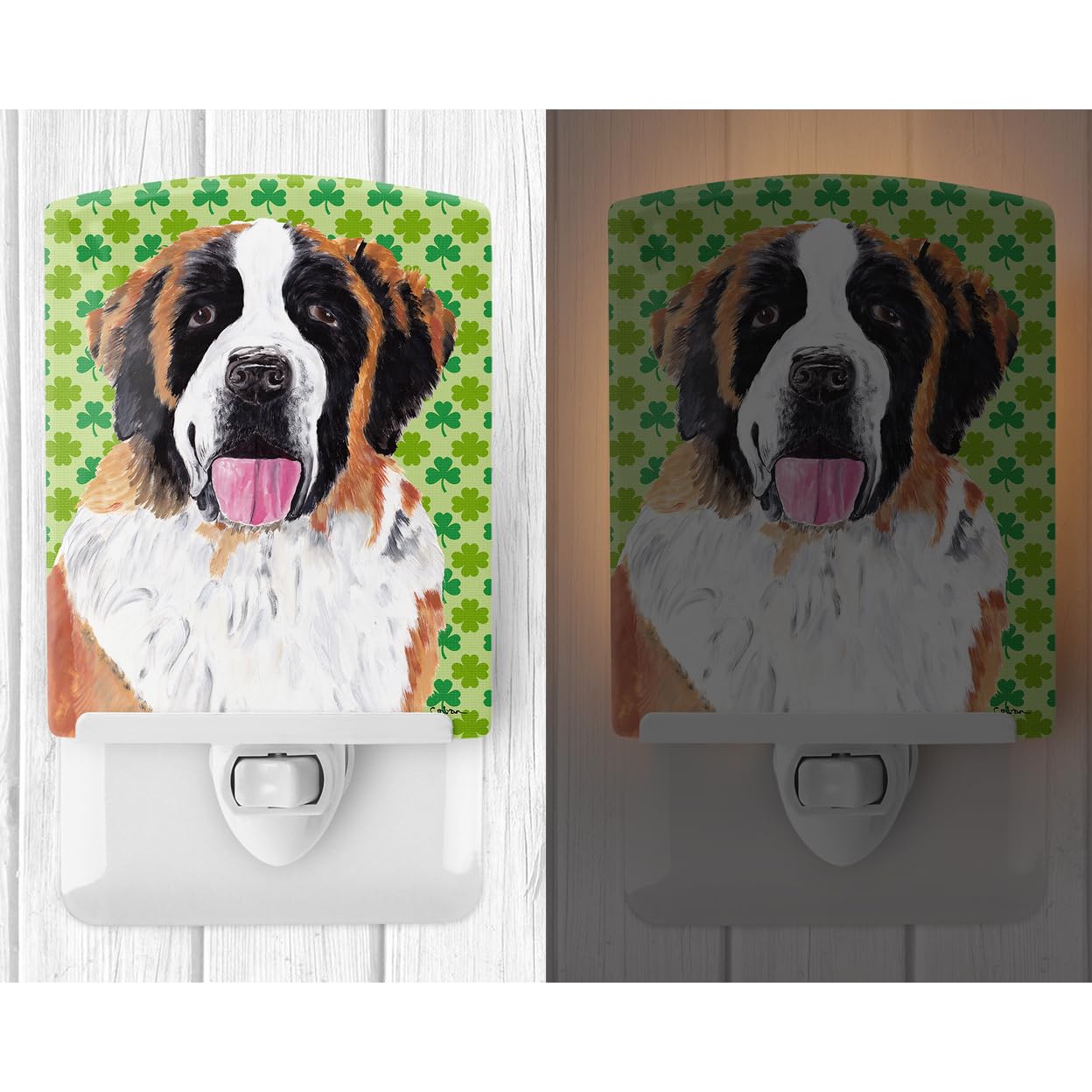 Carolines Treasures Ceramic Night Light, Saint Bernard Shamrock, UL-Certified, 6x4x3in, Multicolor, Model SC9302CNL